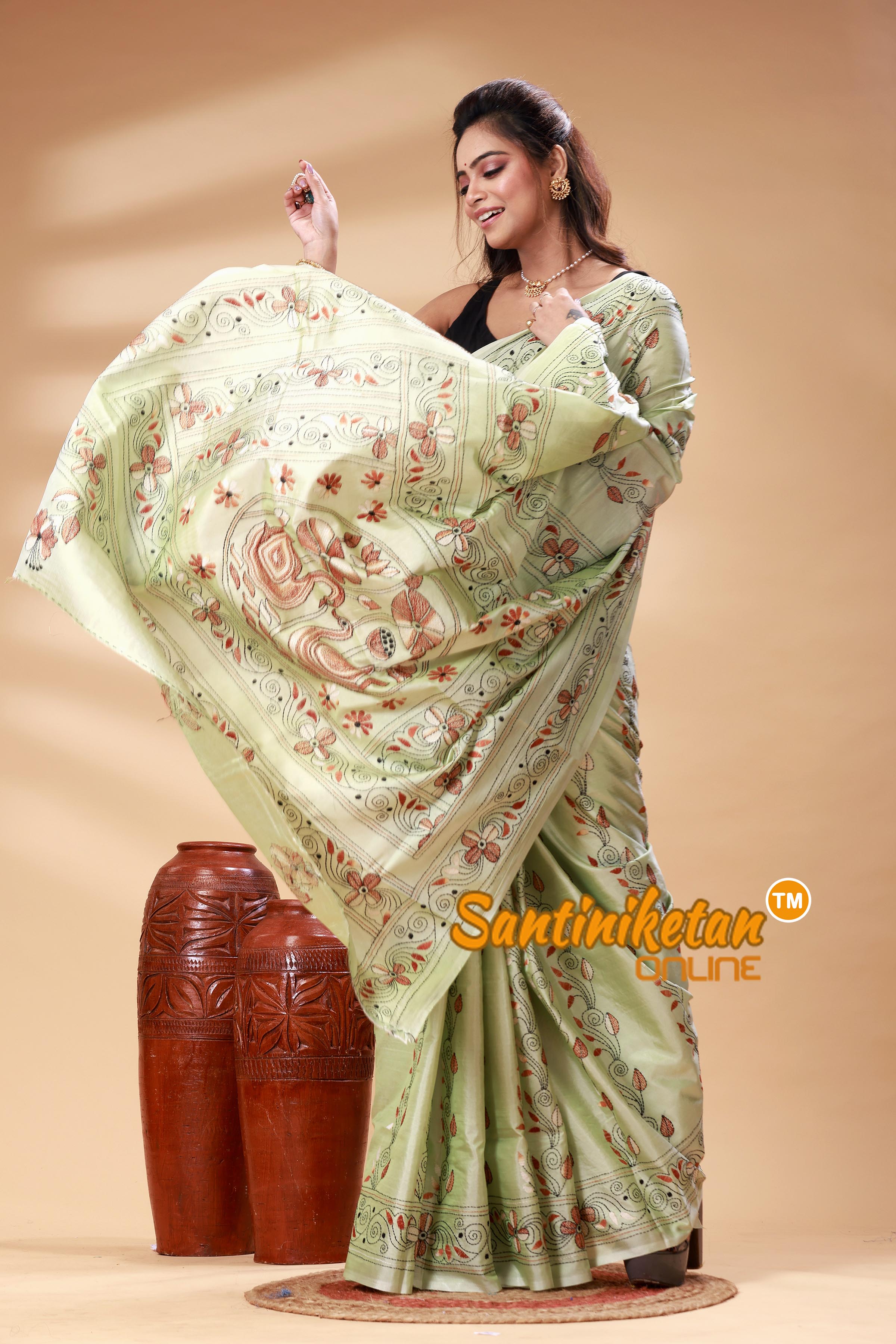Bangalore Silk Kantha Stitch Saree SN202525371