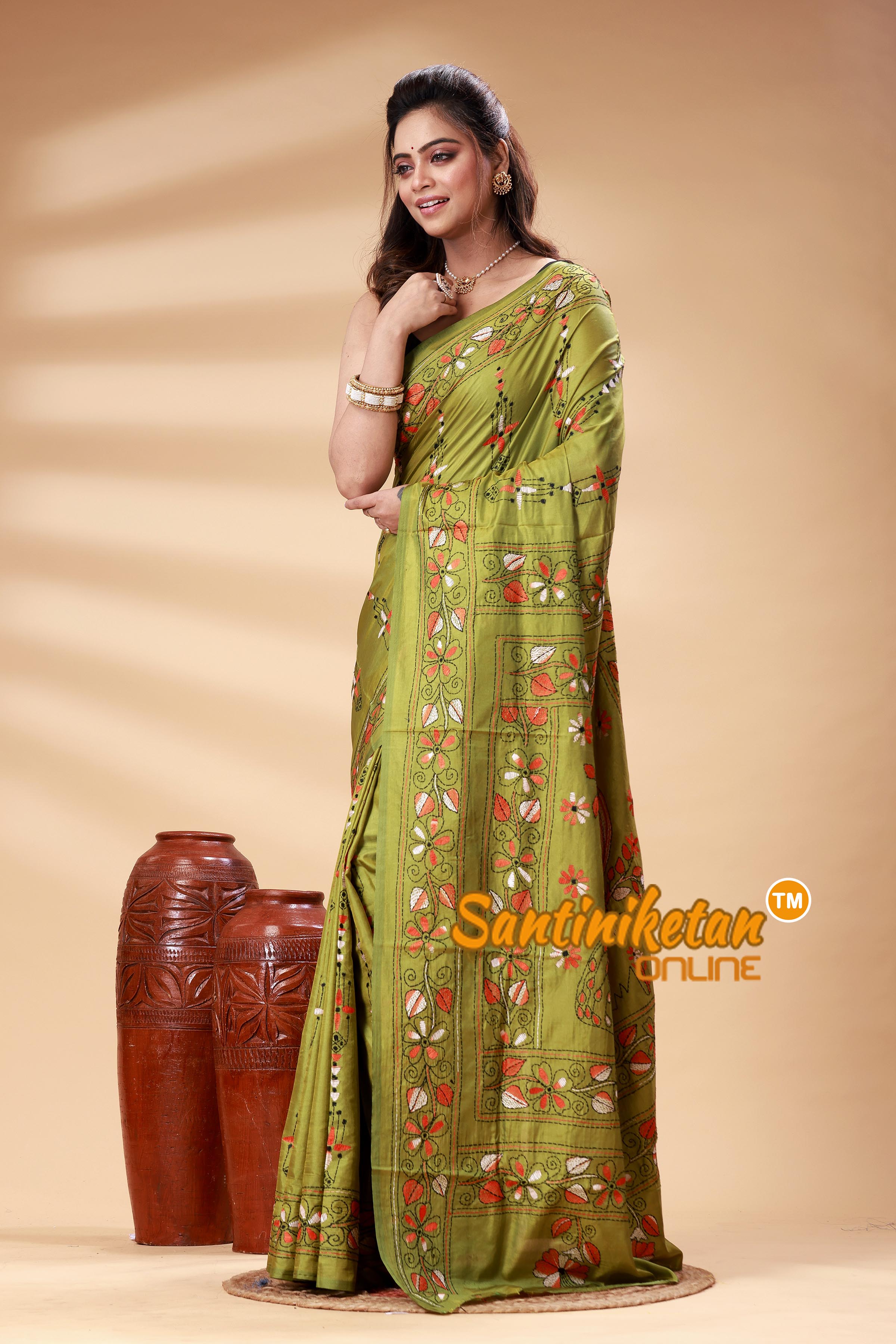 Bangalore Silk Kantha Stitch Saree SN202525383