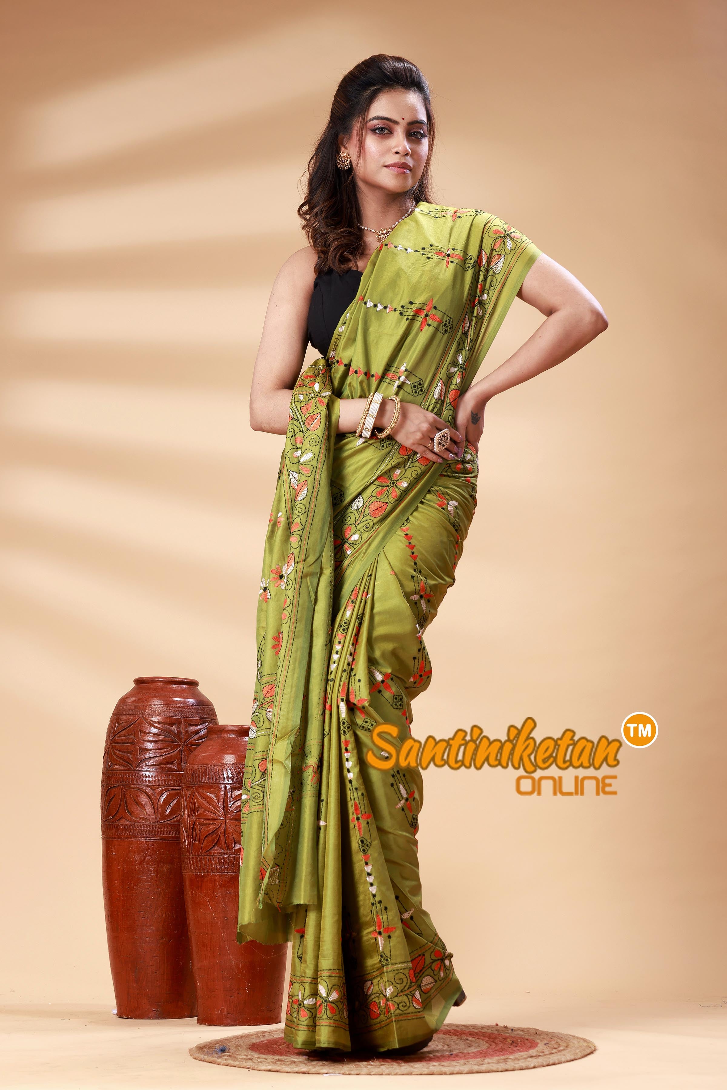 Bangalore Silk Kantha Stitch Saree SN202525383