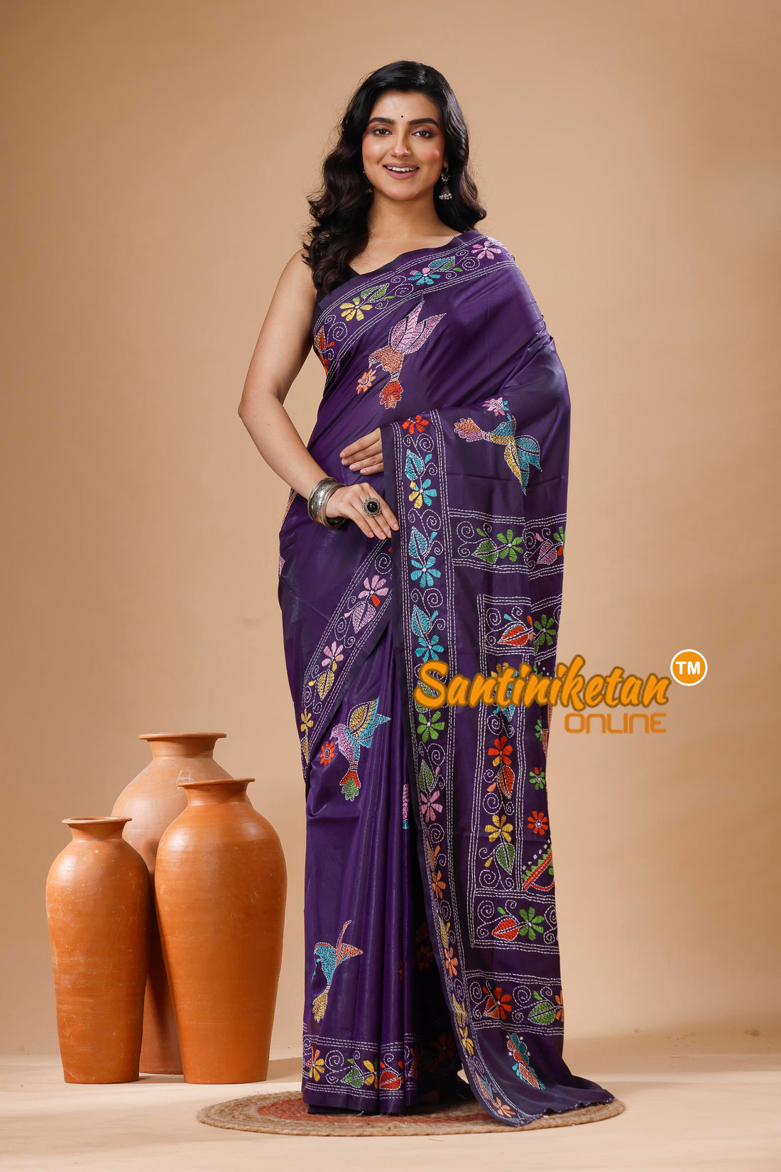 Bangalore Silk Kantha Stitch Saree SN202625482