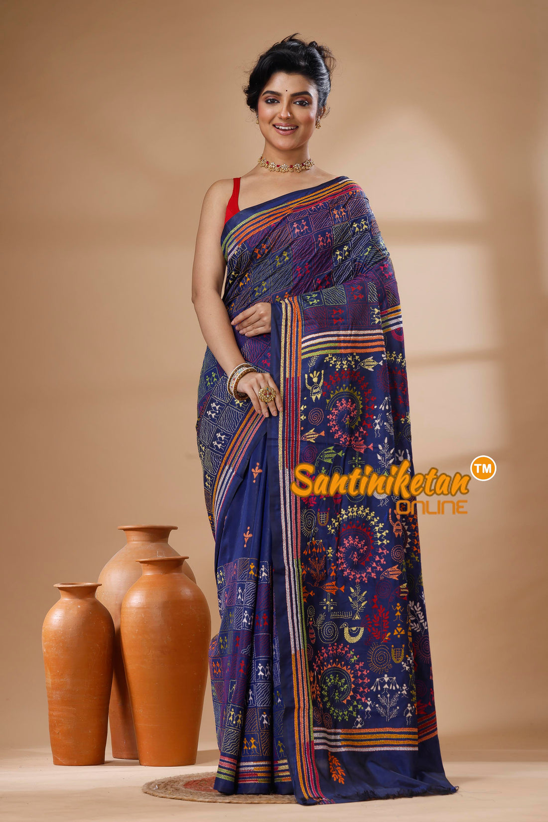 Bangalore Silk Kantha Stitch Saree SN202625564