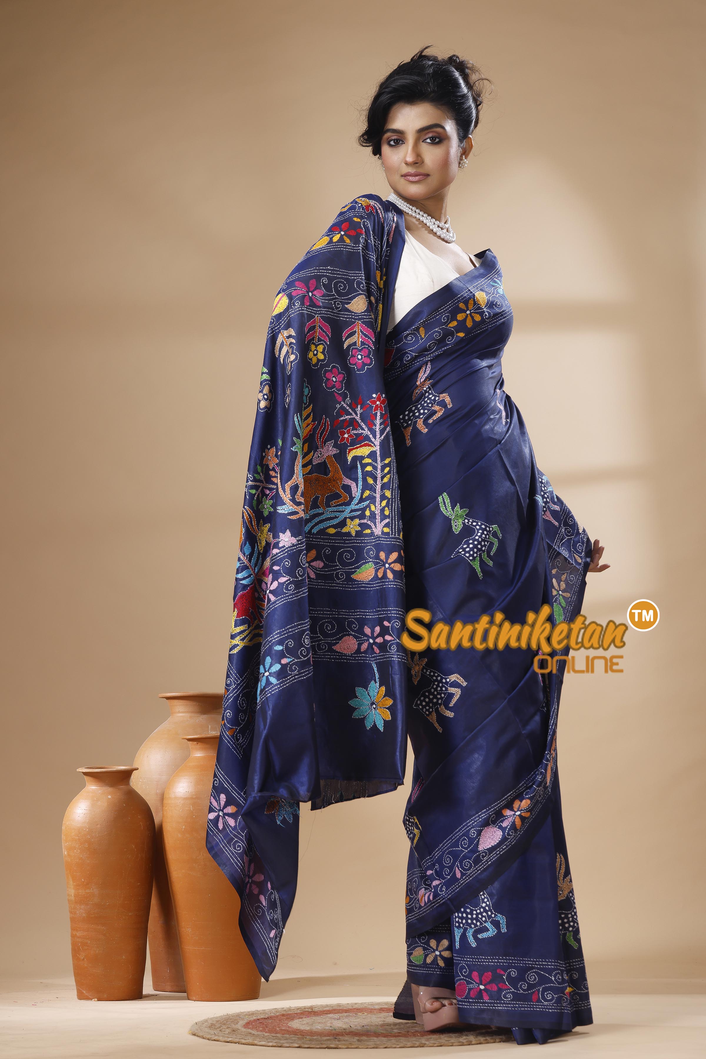 Bangalore Silk Kantha Stitch Saree SN202626078