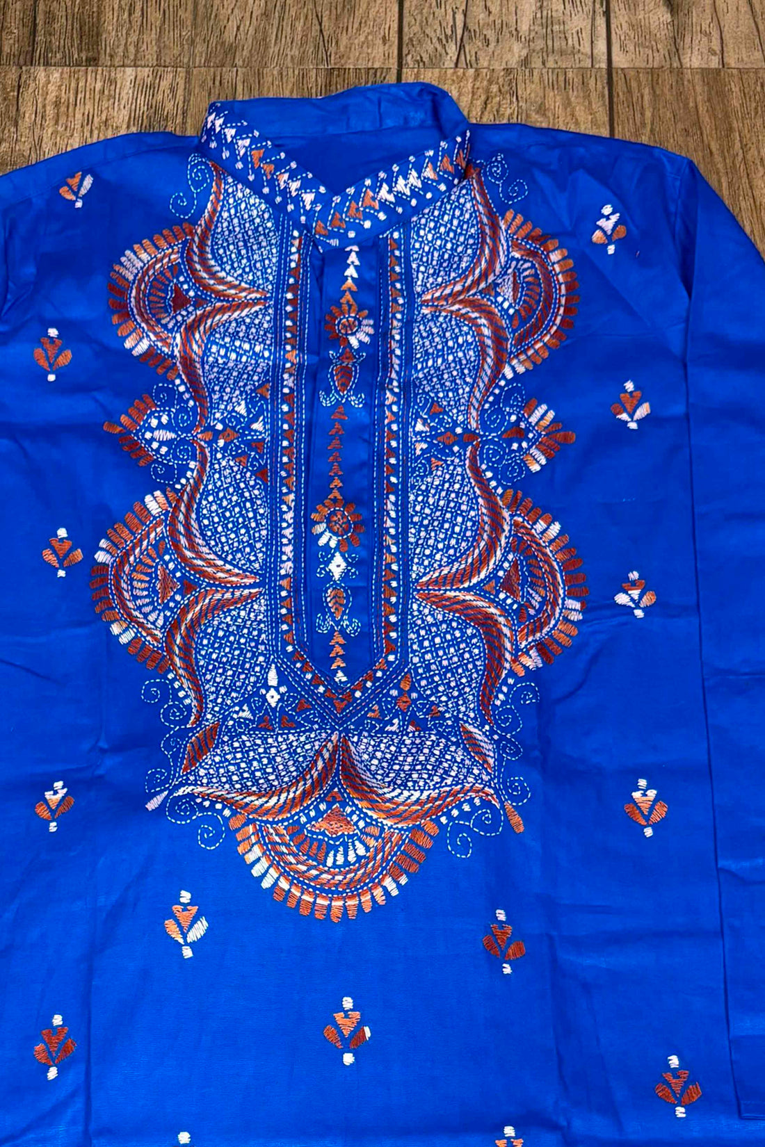 Blue Pure Cotton with Kantha Work (Hand Embroidery) Panjabi
