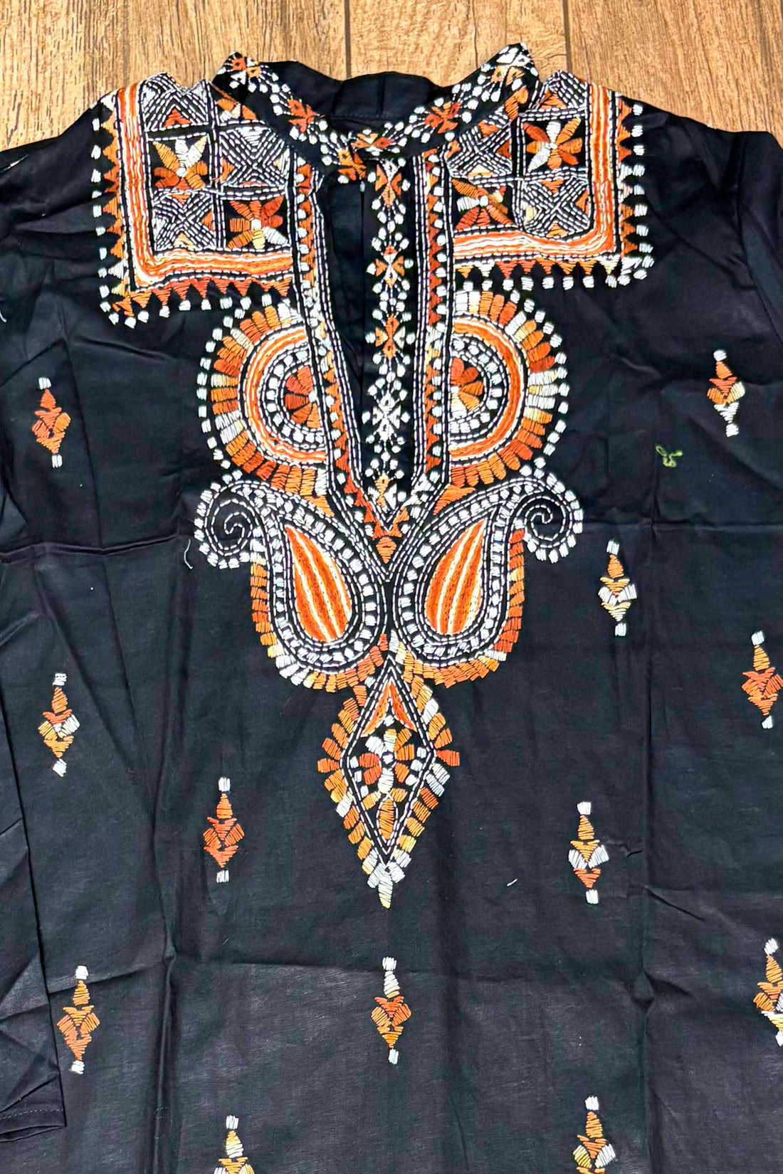 Black Pure Cotton with Kantha Work (Hand Embroidery) Panjabi