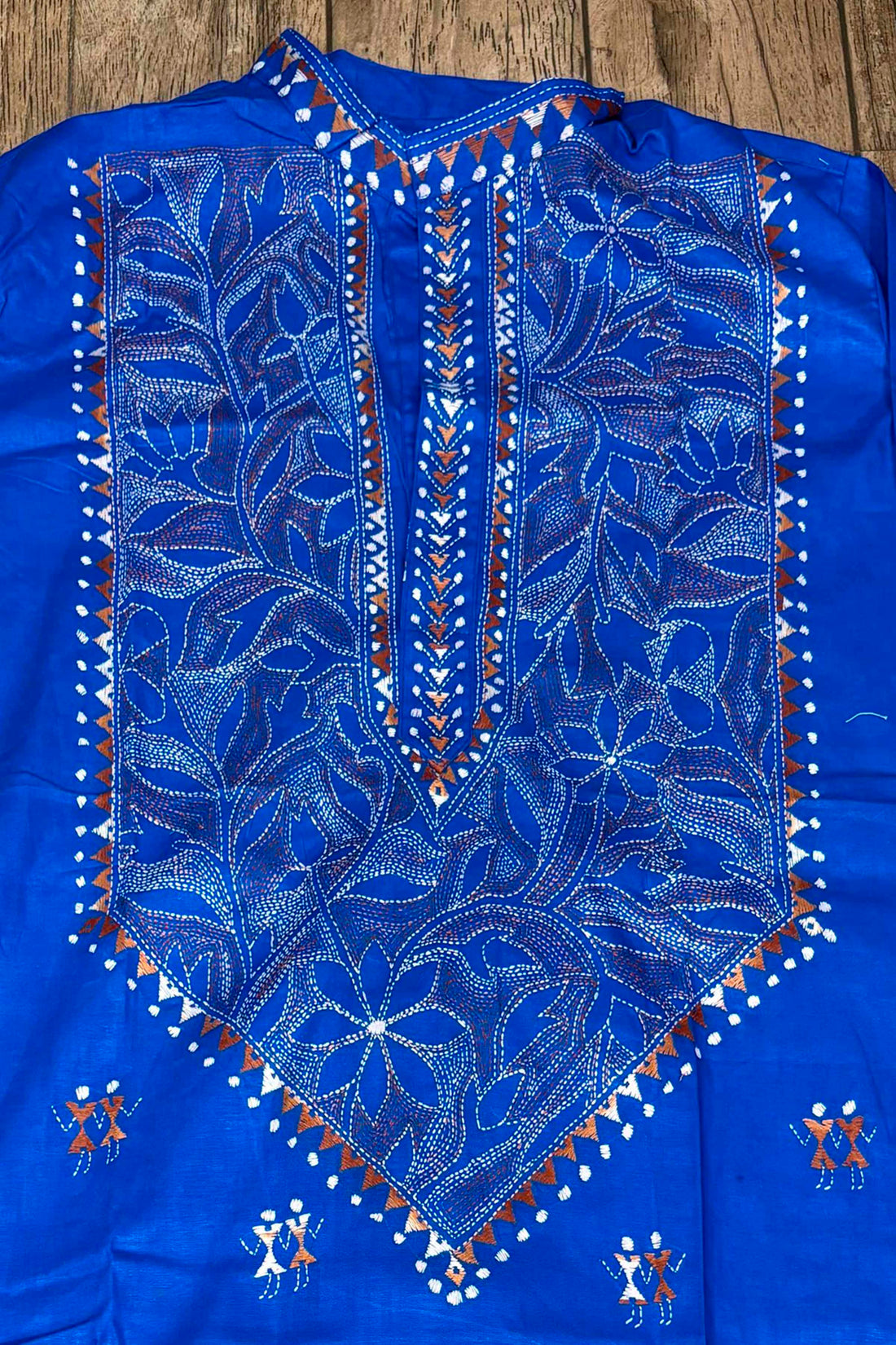 Blue Pure Cotton with Kantha Work (Hand Embroidery) Panjabi
