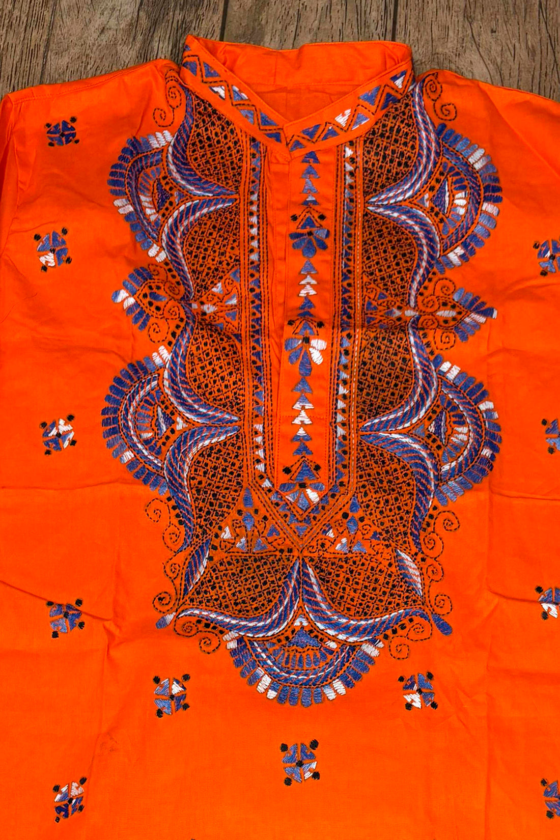 Orange Pure Cotton with Kantha Work (Hand Embroidery) Panjabi