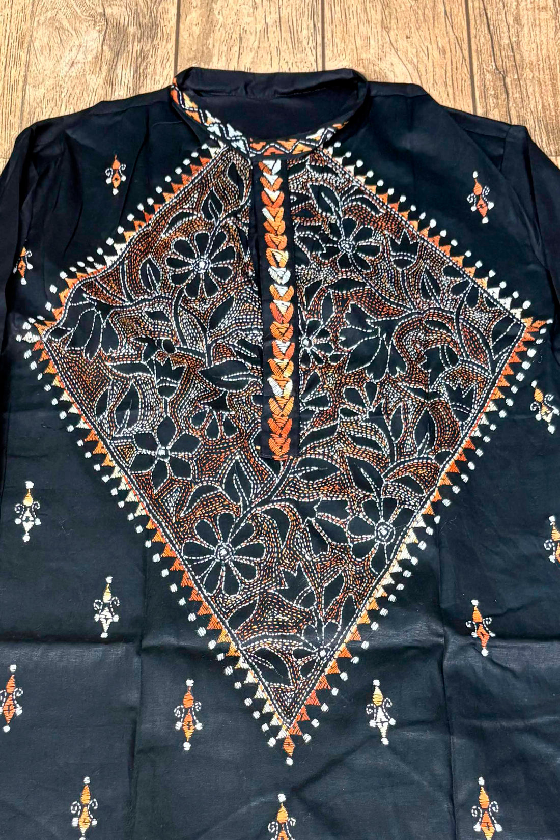 Black Pure Cotton with Kantha Work (Hand Embroidery) Panjabi
