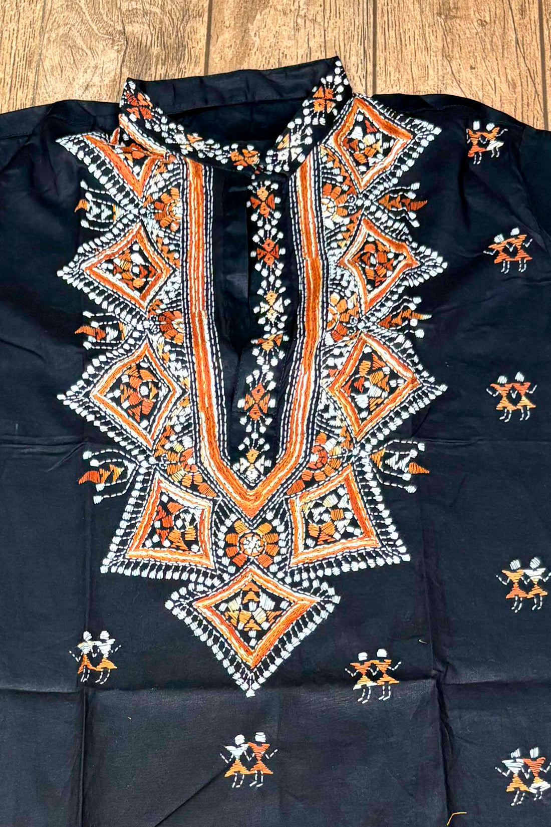 Black Pure Cotton with Kantha Work (Hand Embroidery) Panjabi