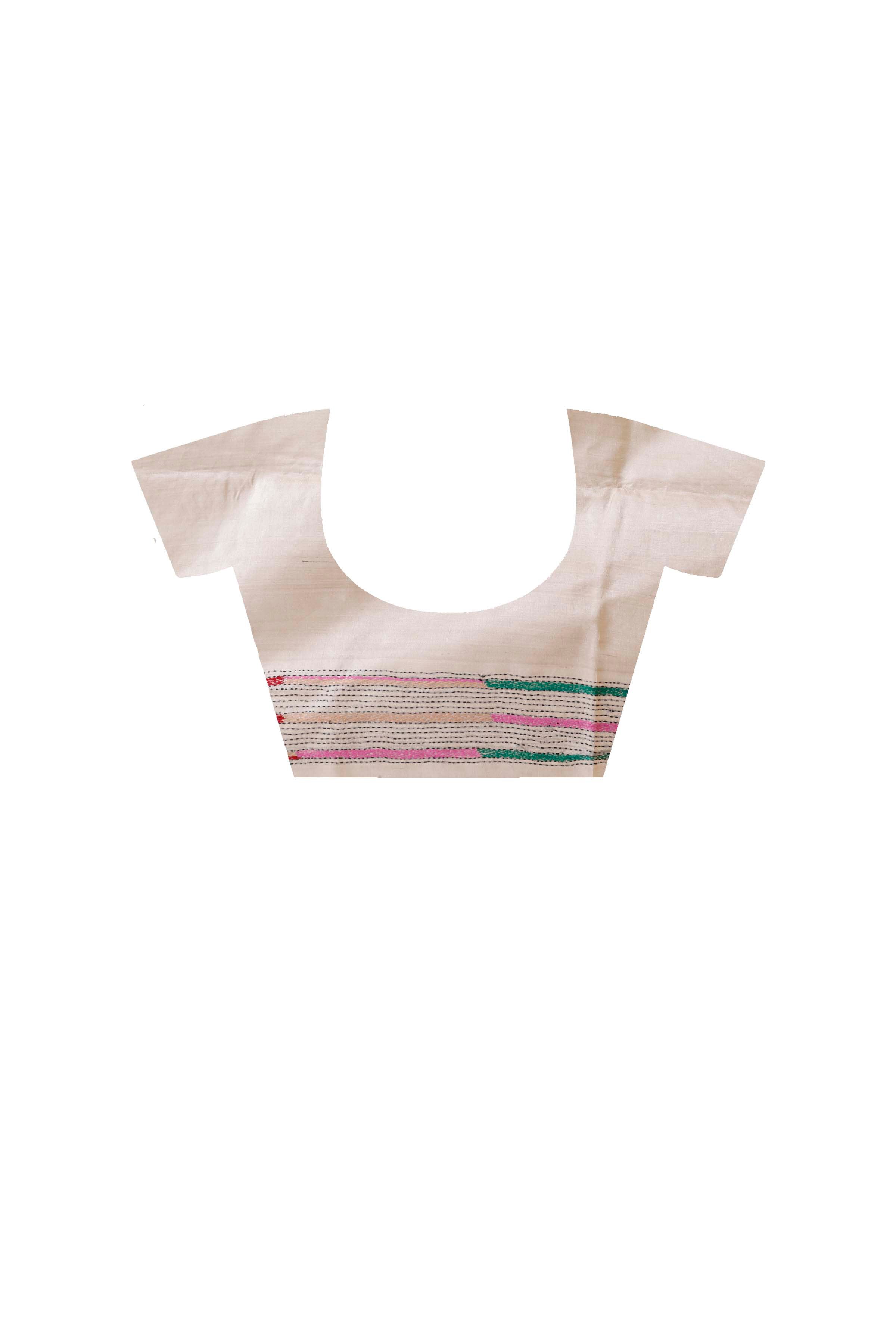 Pure Gachi Tussar Silk Kantha Stitch Saree