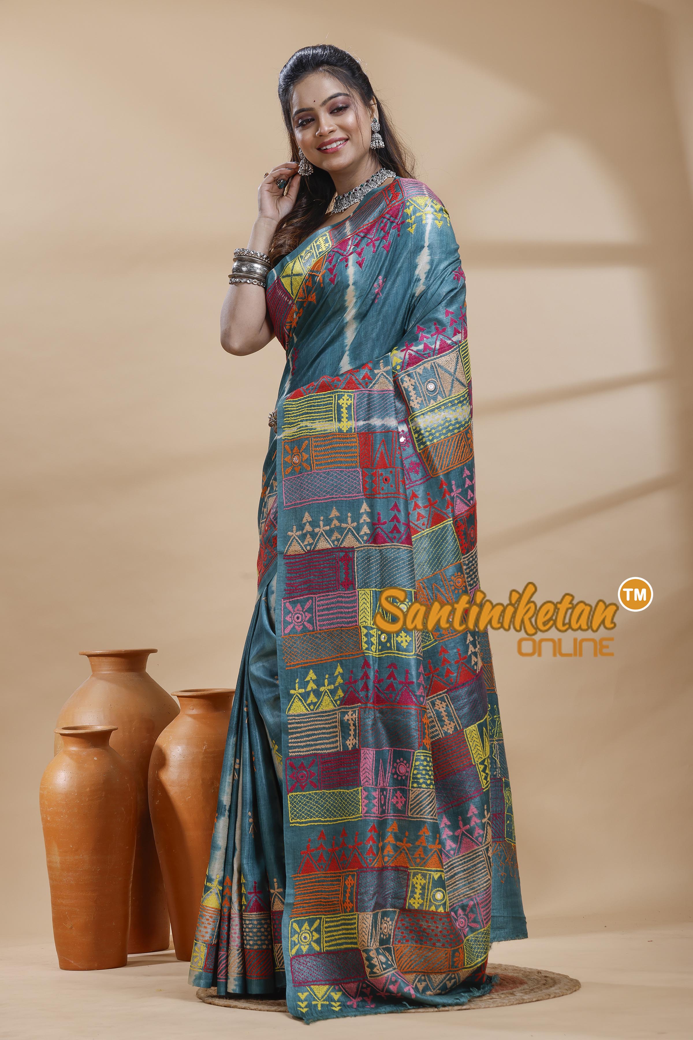Pure Dye Tussar Silk Lambani Stitch Saree
