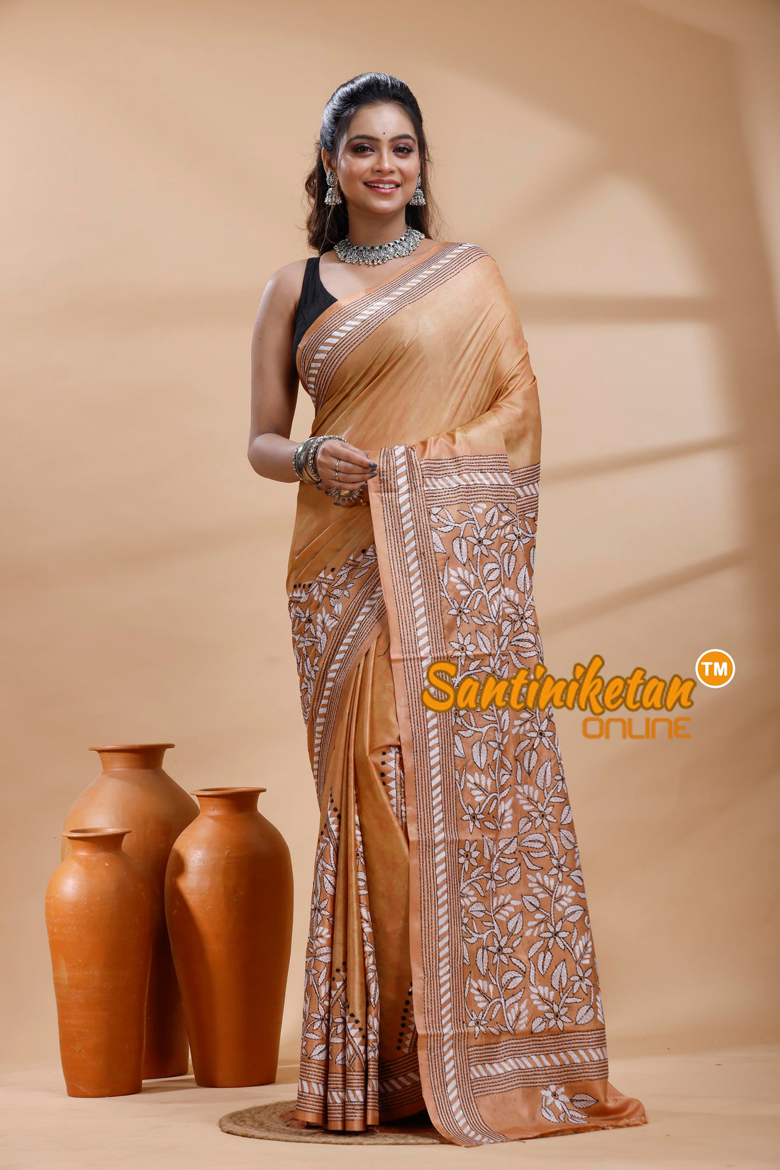 Bangalore Silk Batik Kantha Stitch Saree