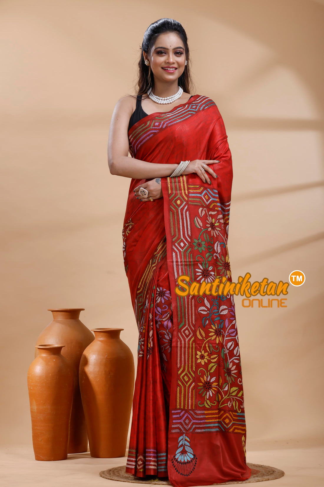 Bangalore Silk Batik Kantha Stitch Saree