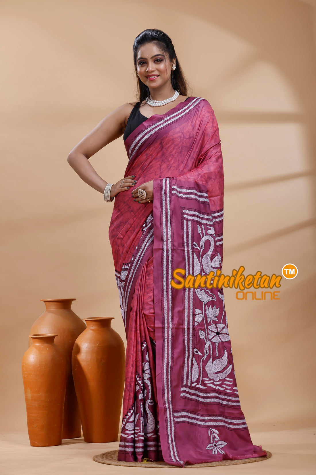 Bangalore Silk Batik Kantha Stitch Saree