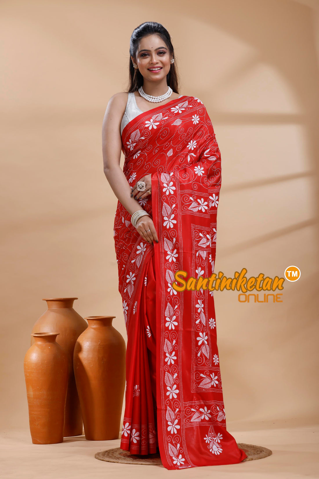 Bangalore Silk Kantha Stitch Saree