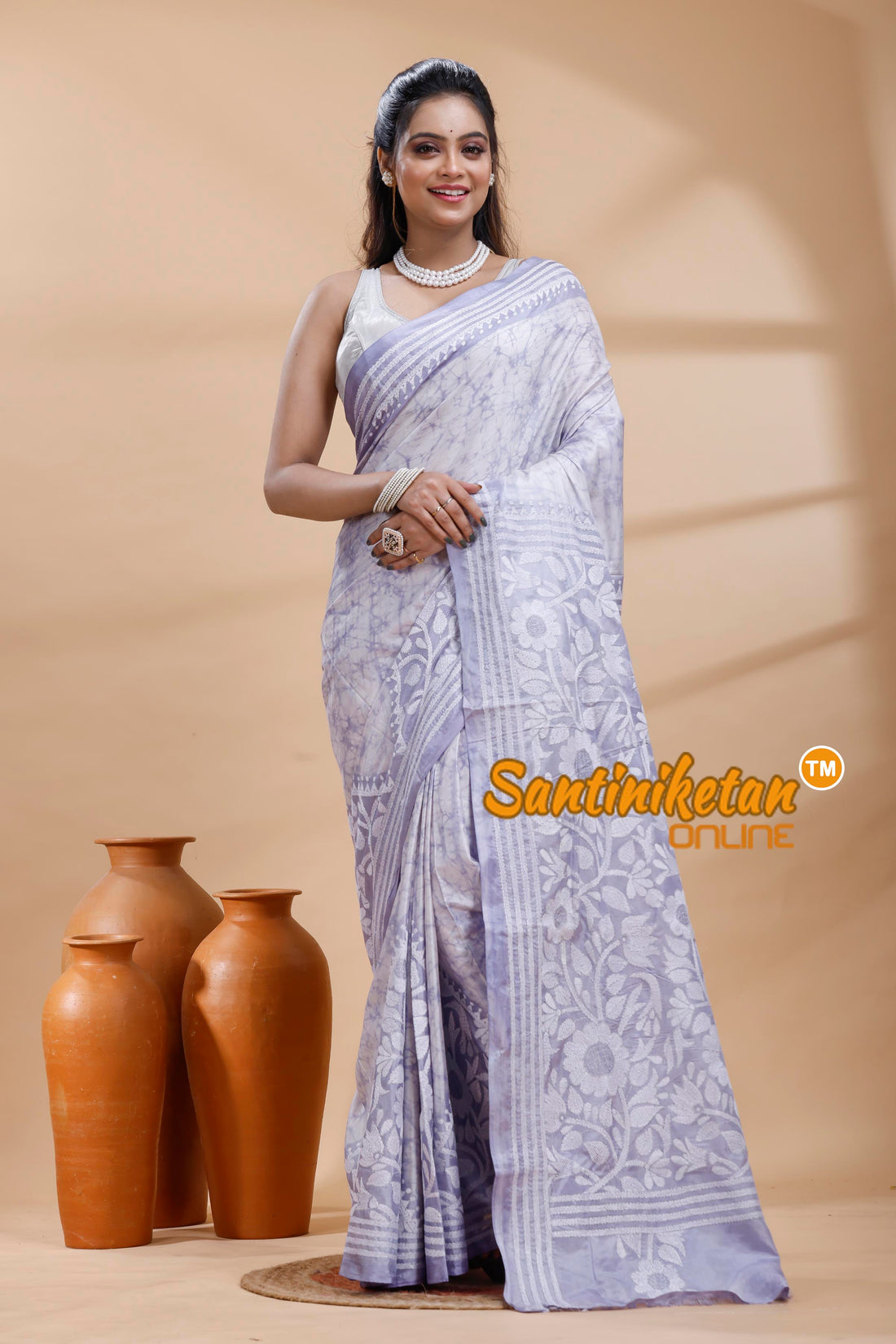 Bangalore Silk Batik Kantha Stitch Saree