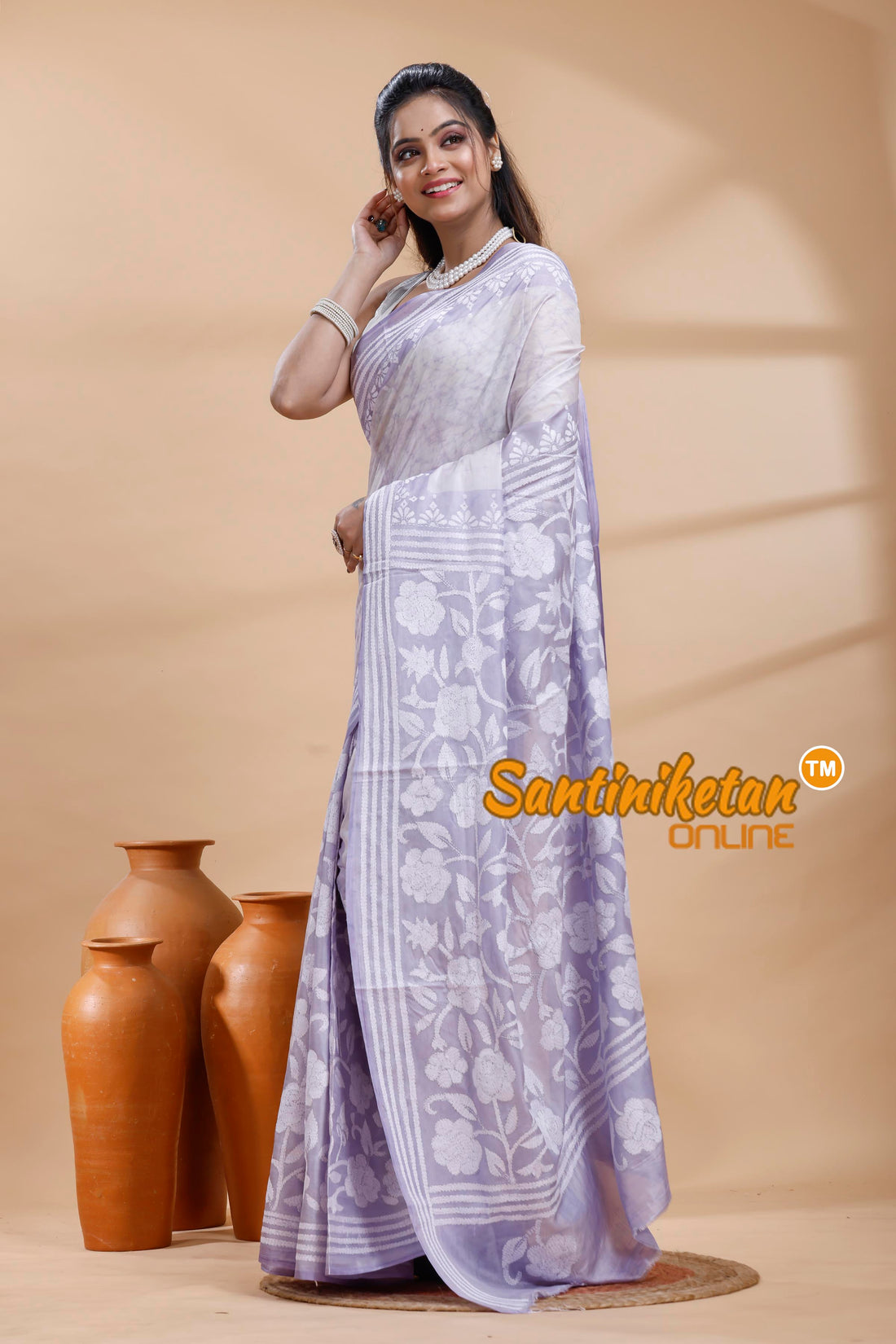 Bangalore Silk Batik Kantha Stitch Saree
