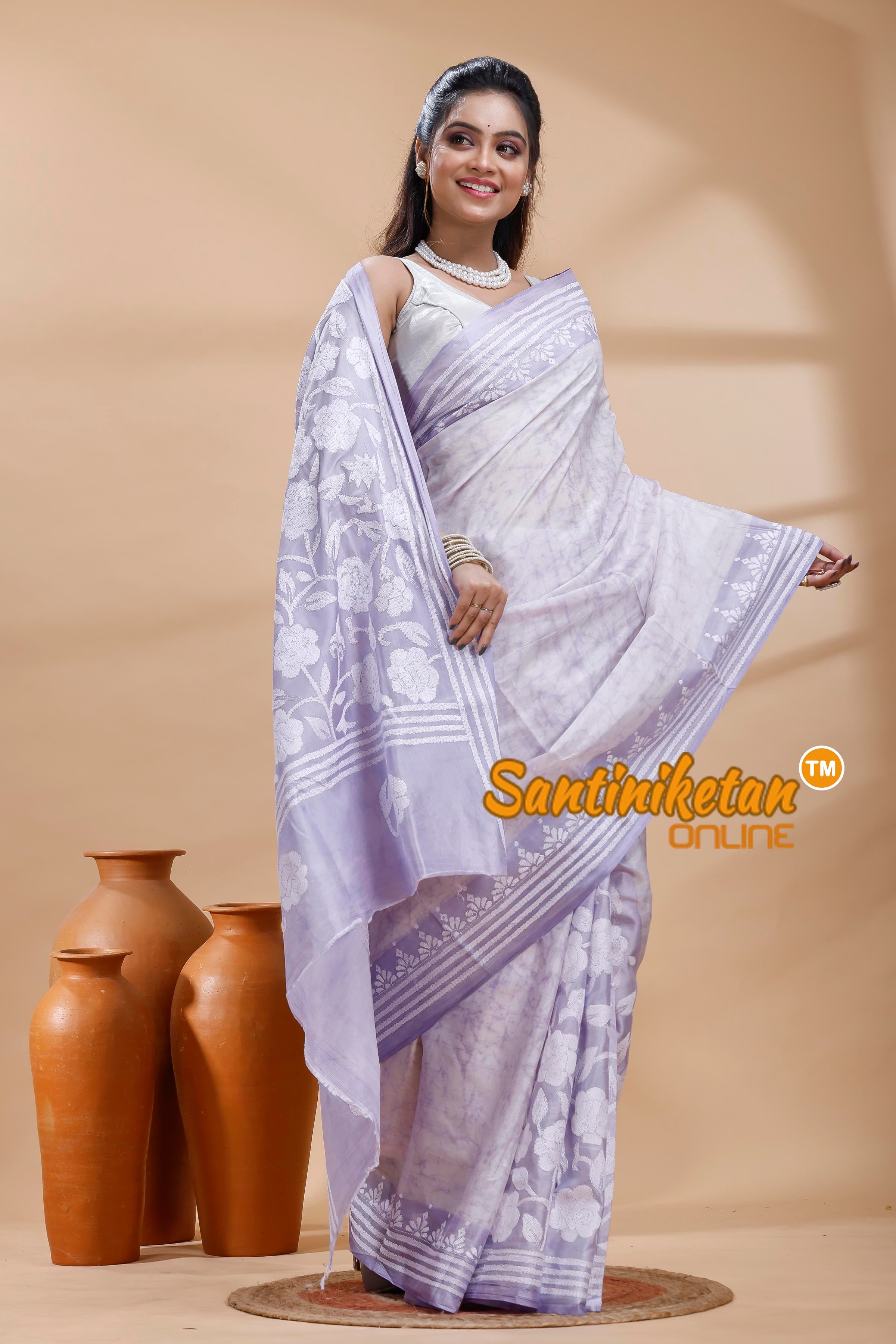 Bangalore Silk Batik Kantha Stitch Saree