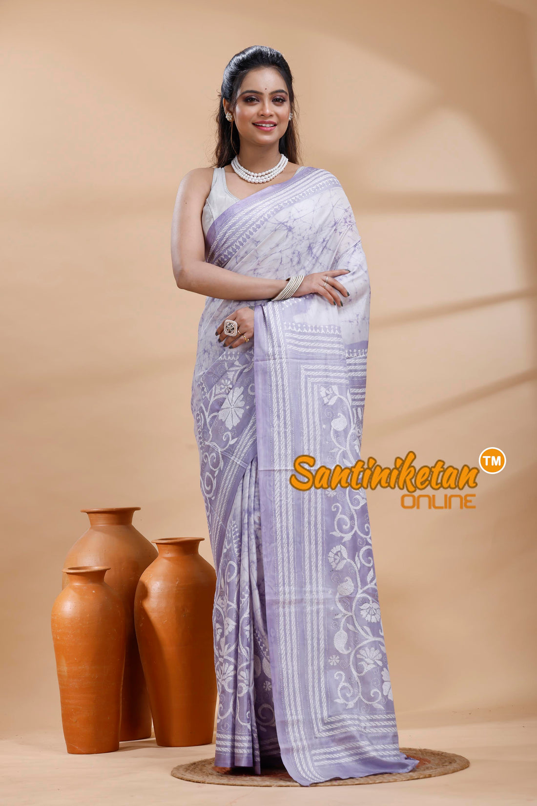 Bangalore Silk Batik Kantha Stitch Saree