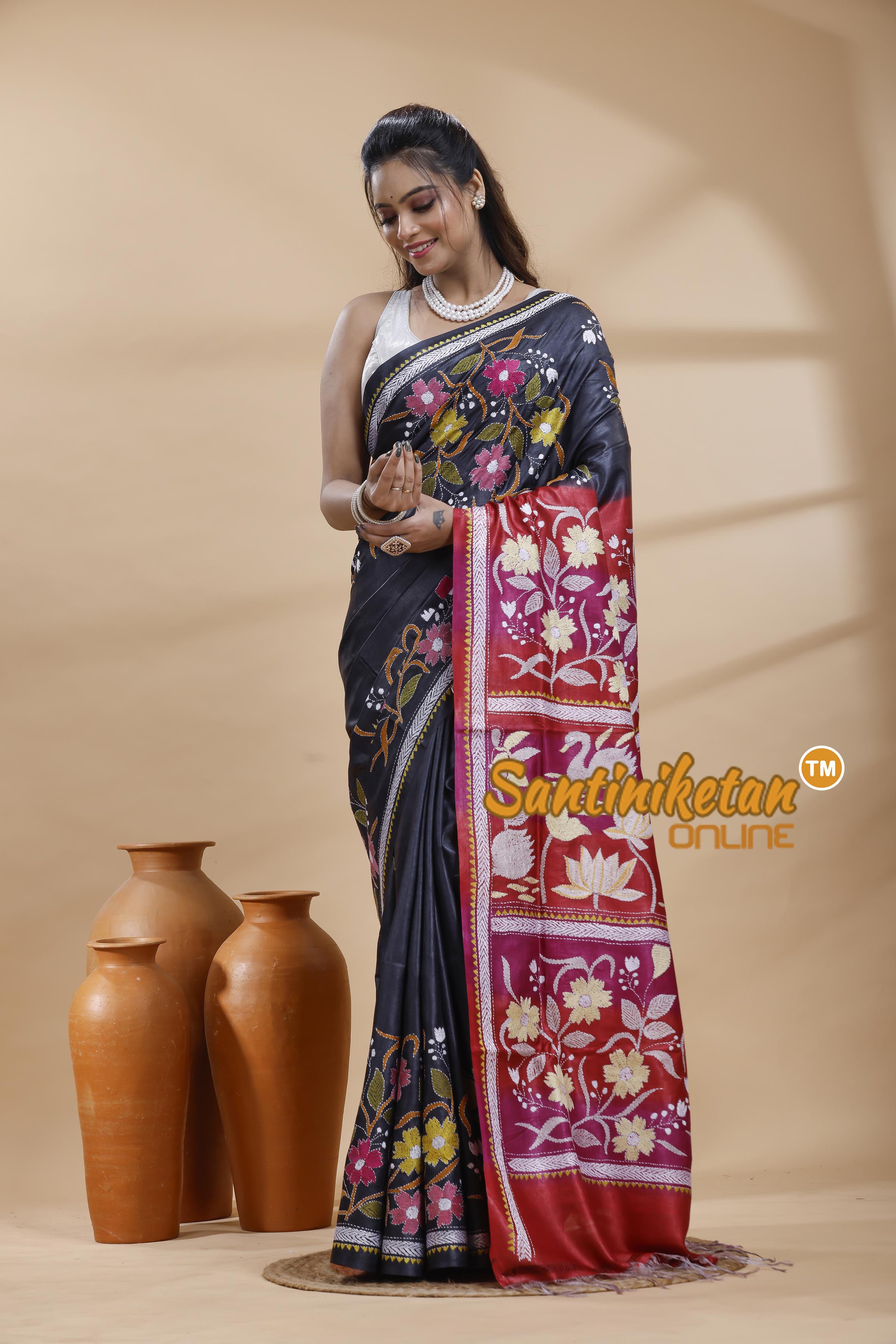 Tussar Silk Gujrati Stitch Saree