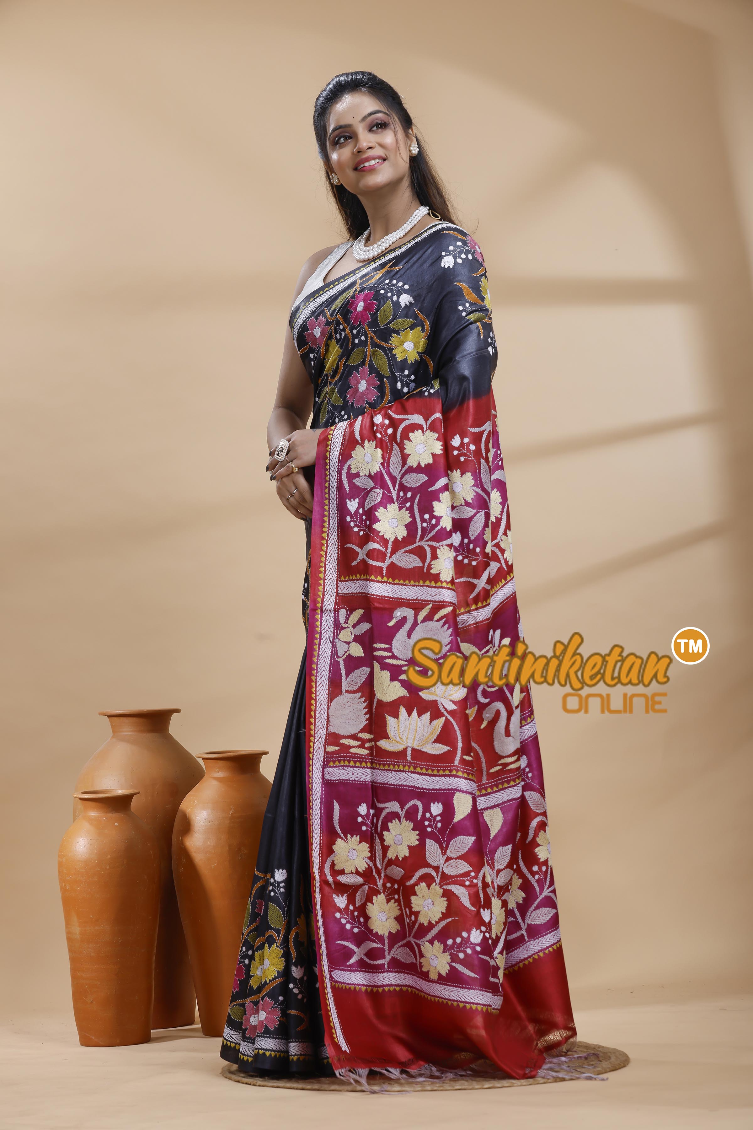 Tussar Silk Gujrati Stitch Saree