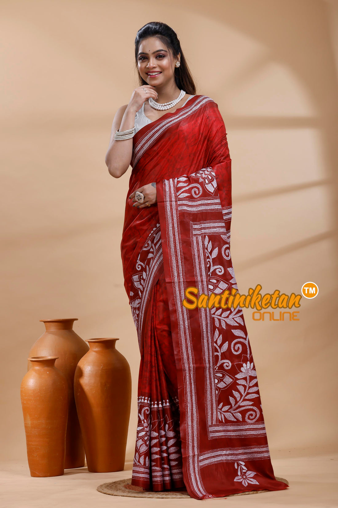 Bangalore Silk Batik Kantha Stitch Saree