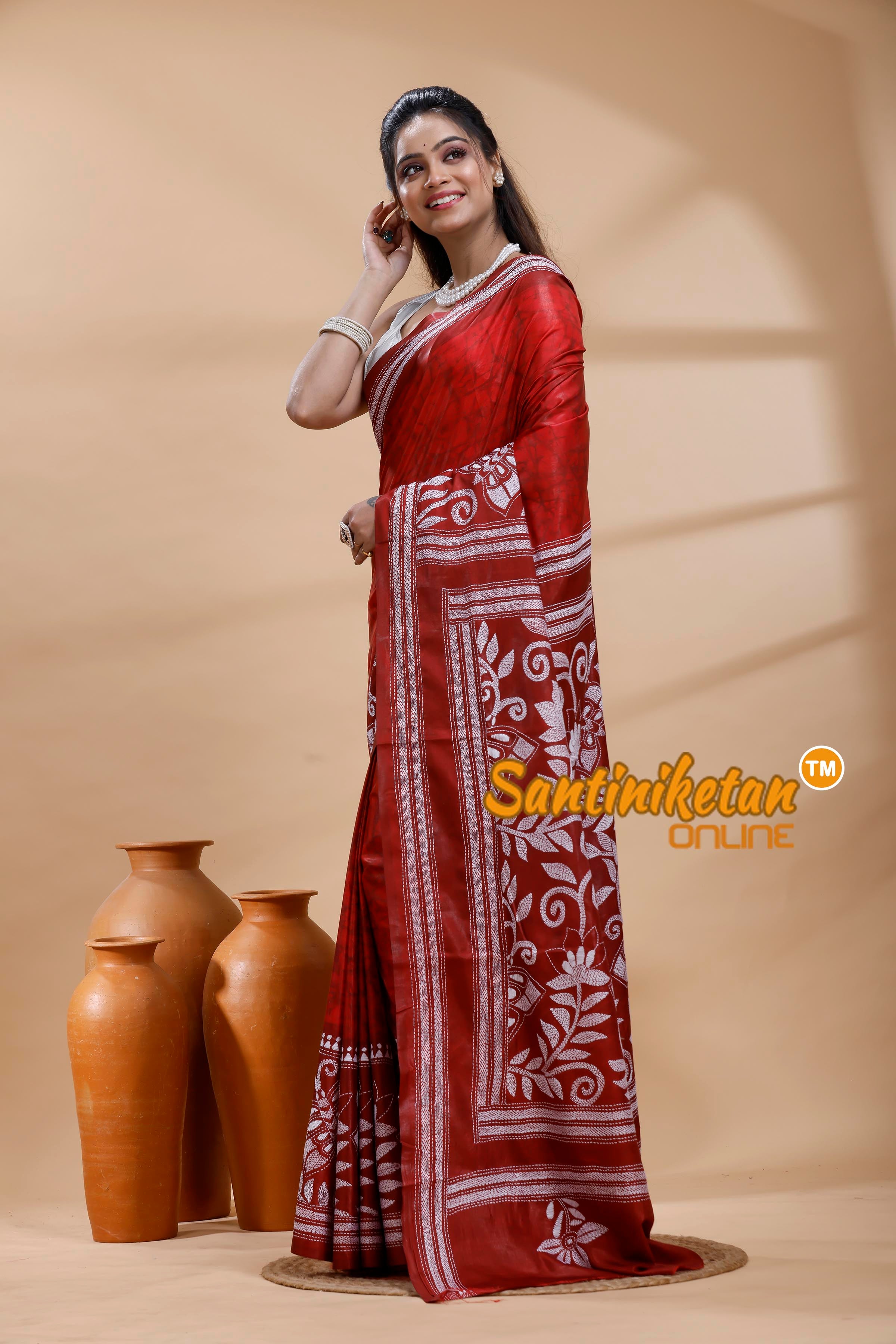 Bangalore Silk Batik Kantha Stitch Saree