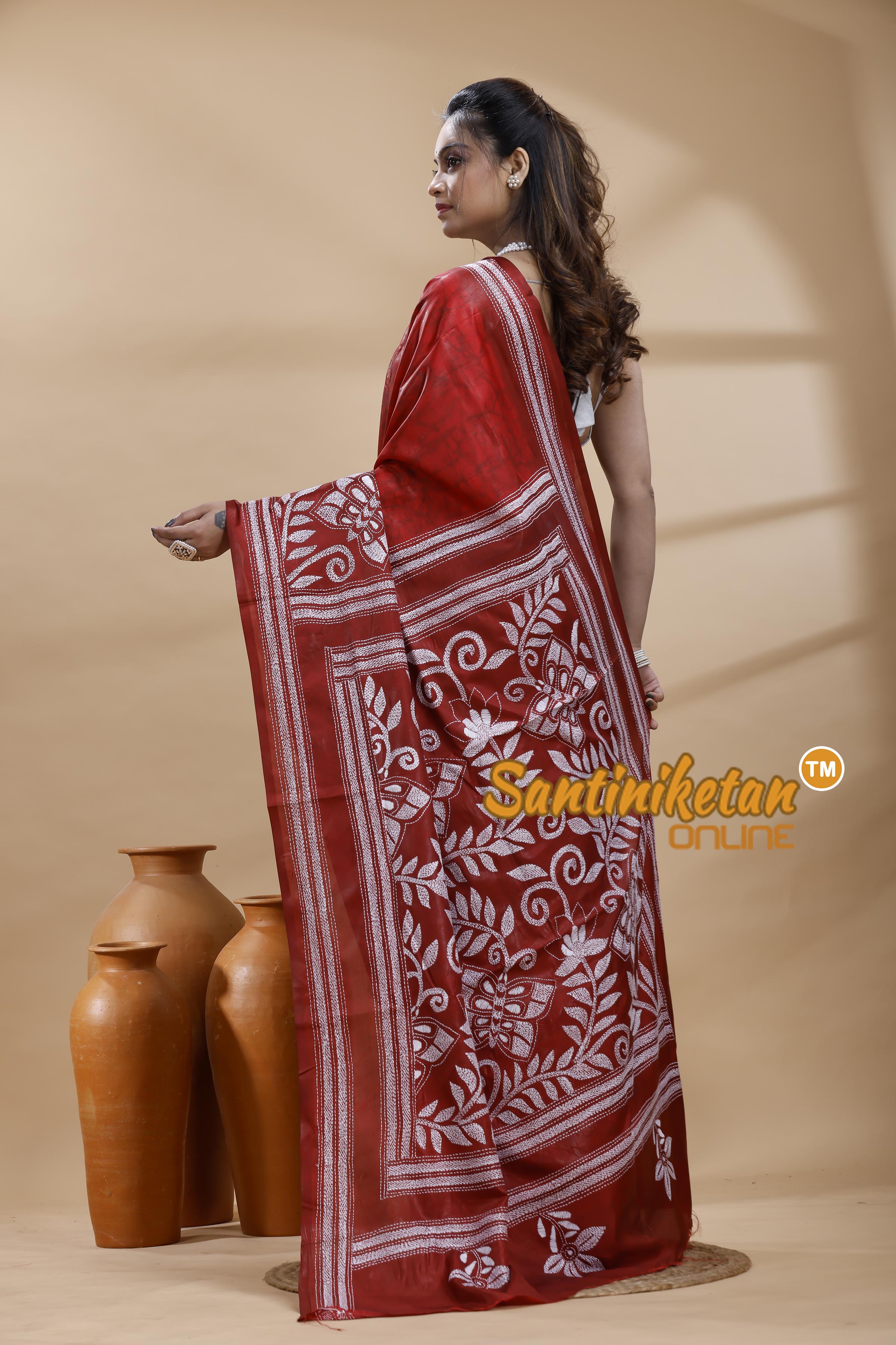 Bangalore Silk Batik Kantha Stitch Saree