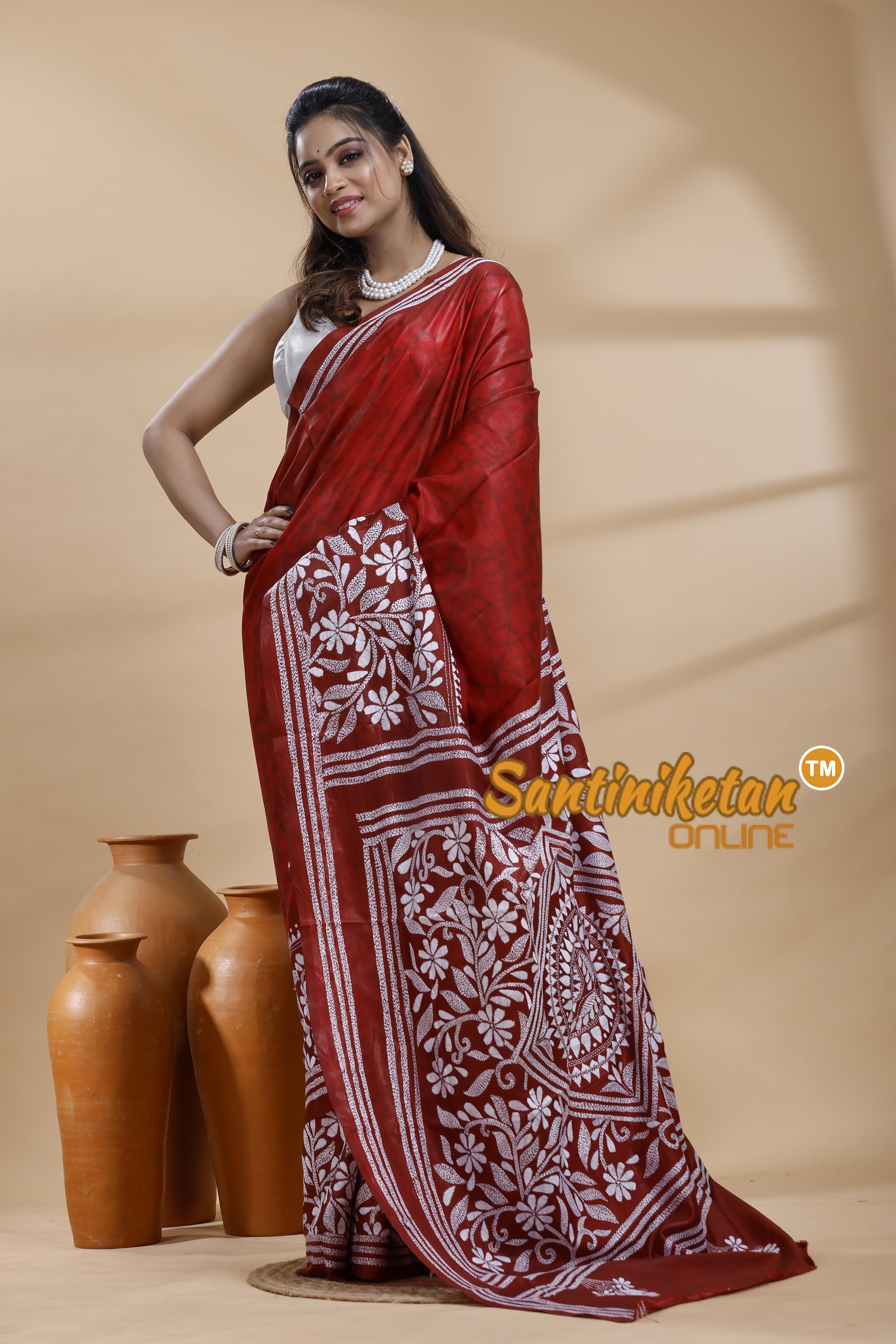 Bangalore Silk Batik Kantha Stitch Saree