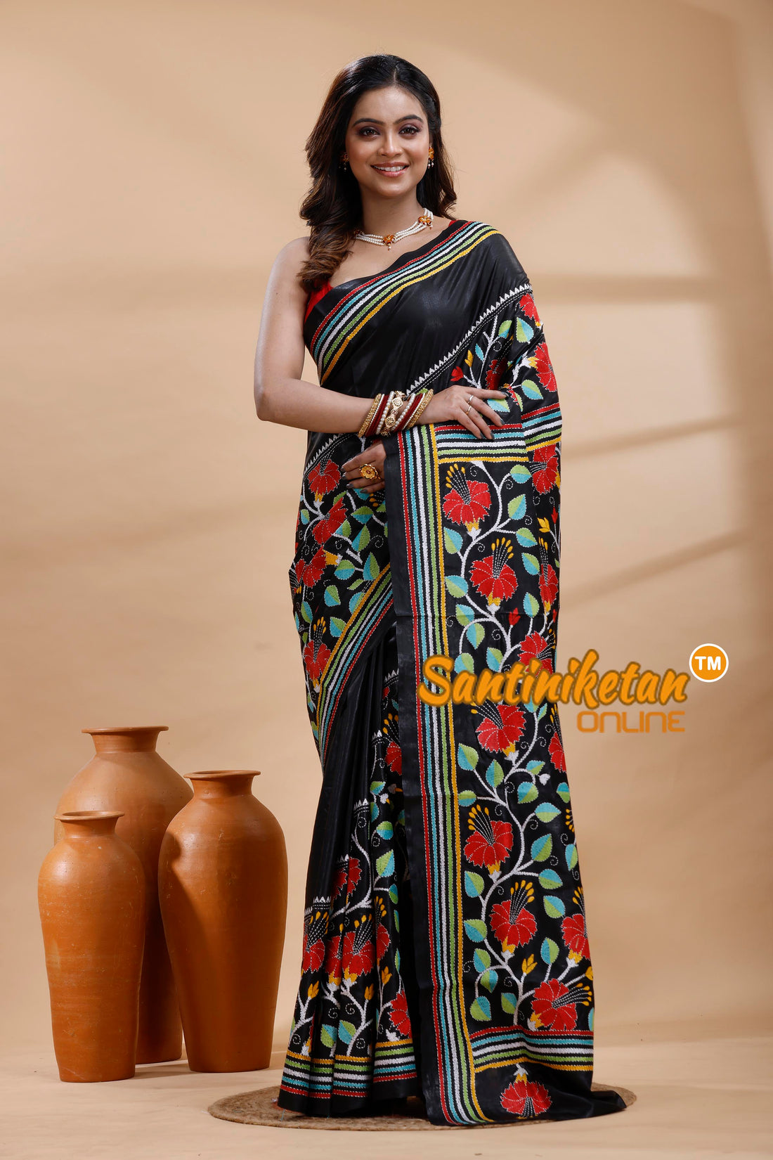 Pure Bangalore Silk Kantha Stitch Saree