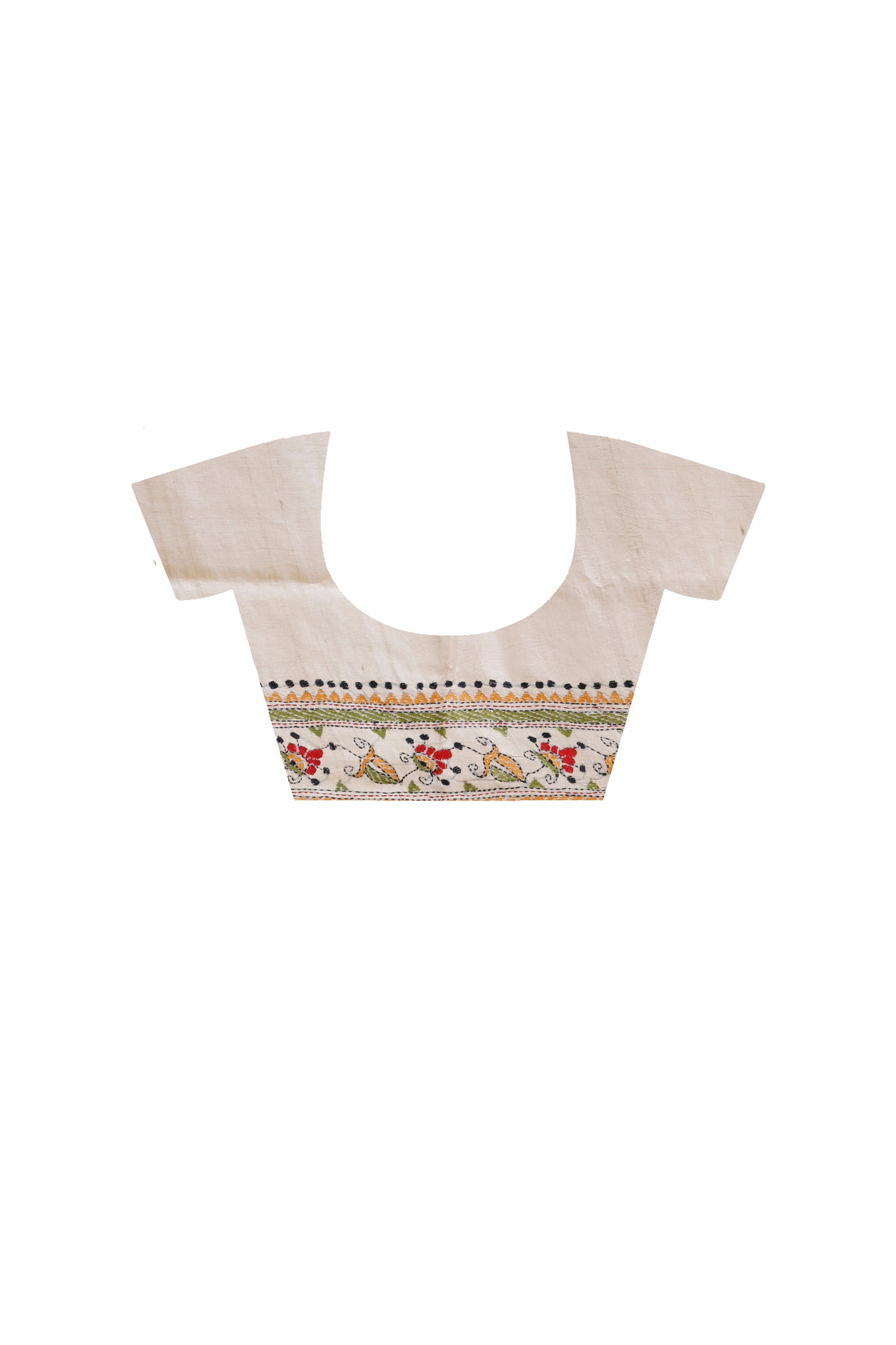 Dye Pure Gachi Tussar Silk Kantha Stitch Saree