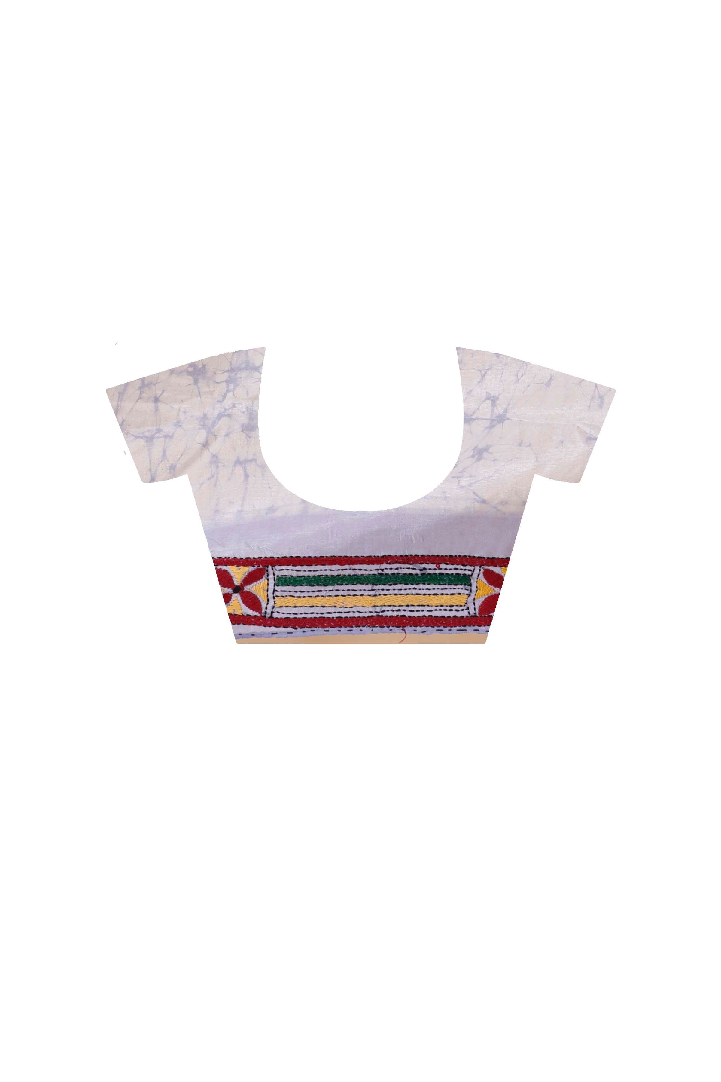 Bangalore Silk Batik Kantha Stitch Saree