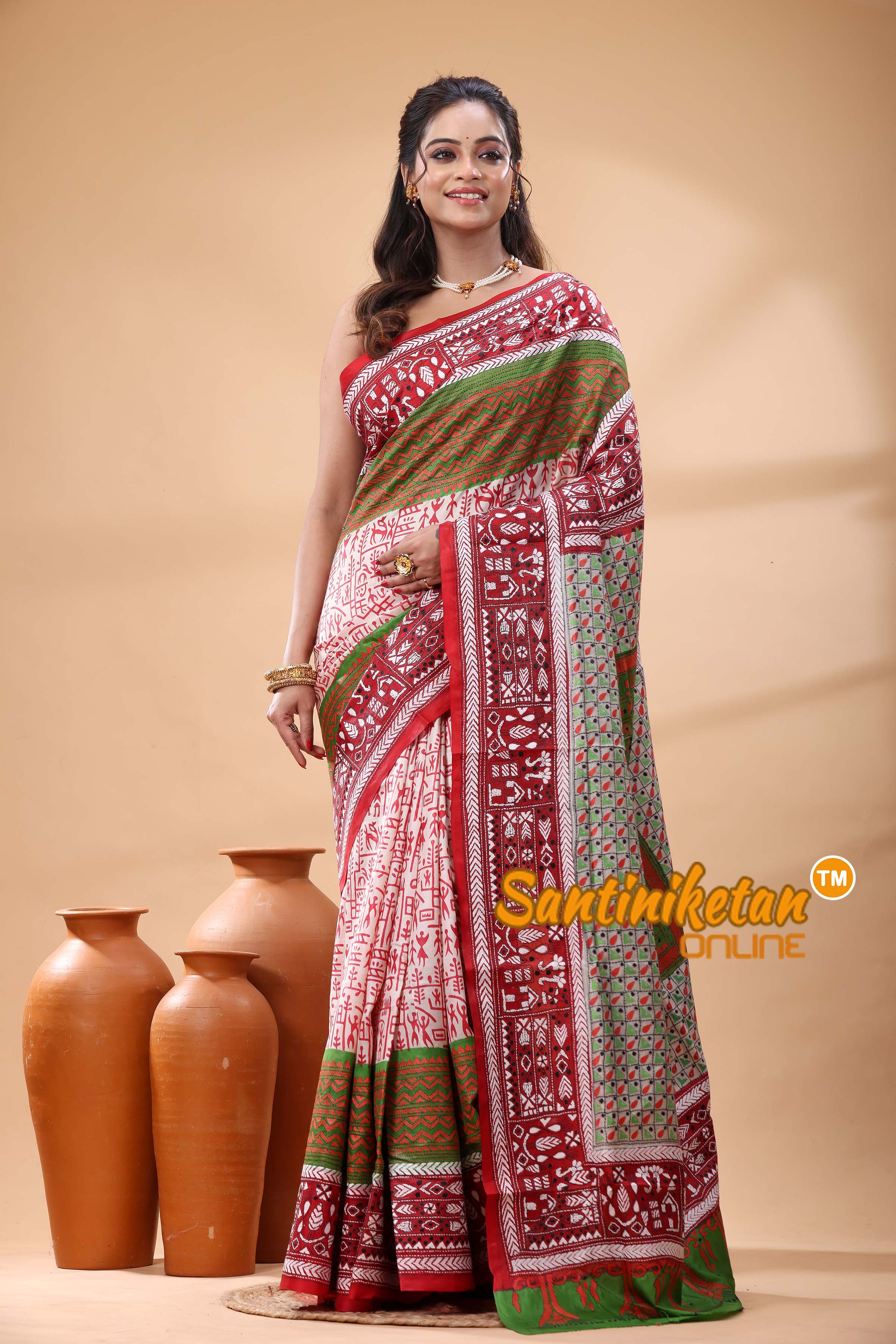Pure Bangalore Silk Kantha Stitch Saree