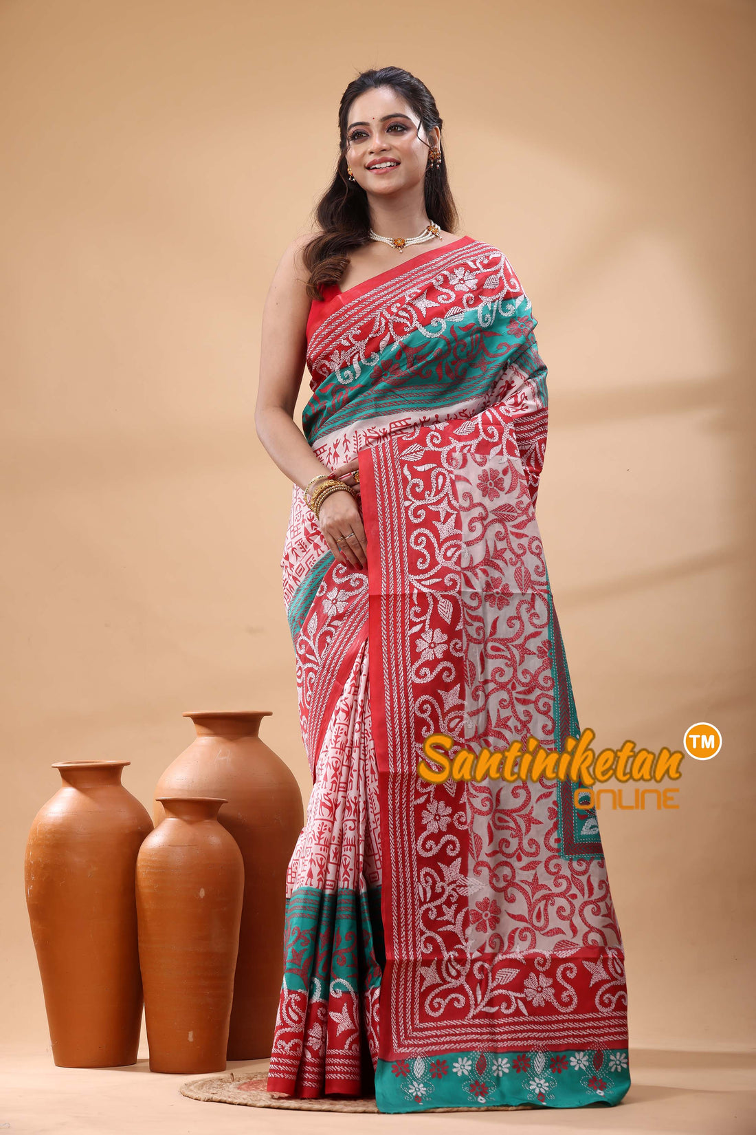 Pure Bangalore Silk Kantha Stitch Saree