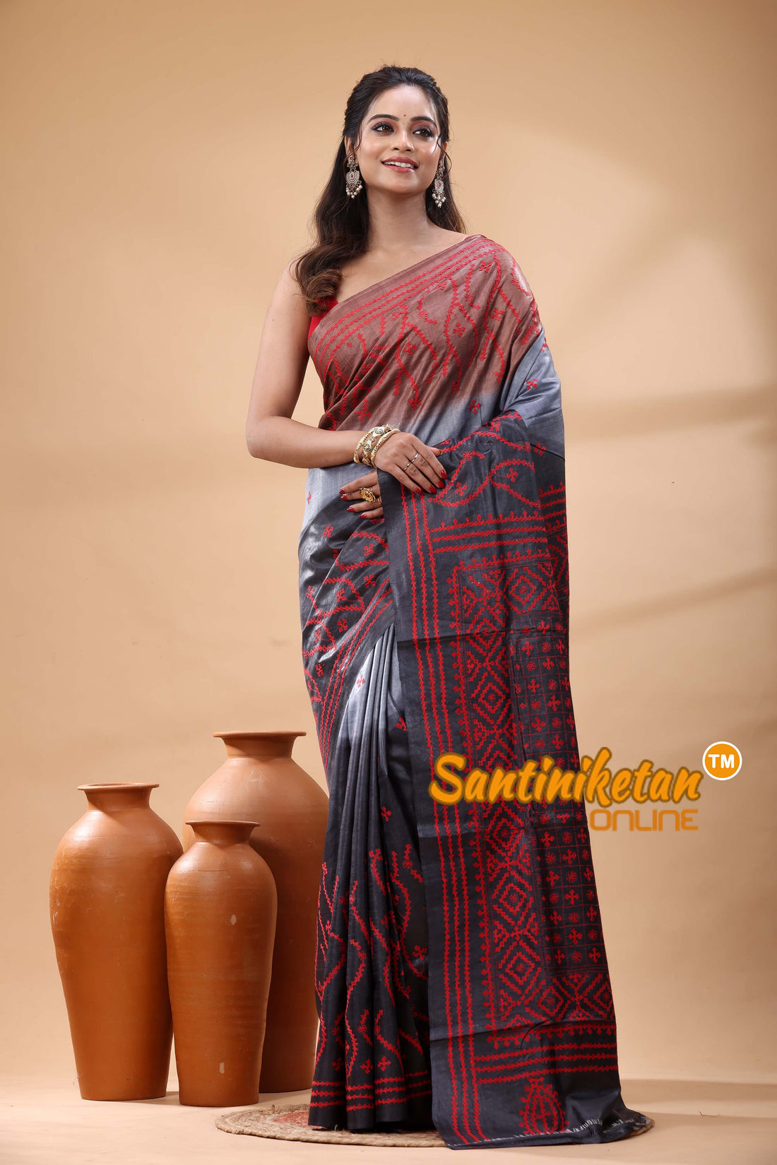 Pure Dye Tussar Silk Gujarati Stitch Saree