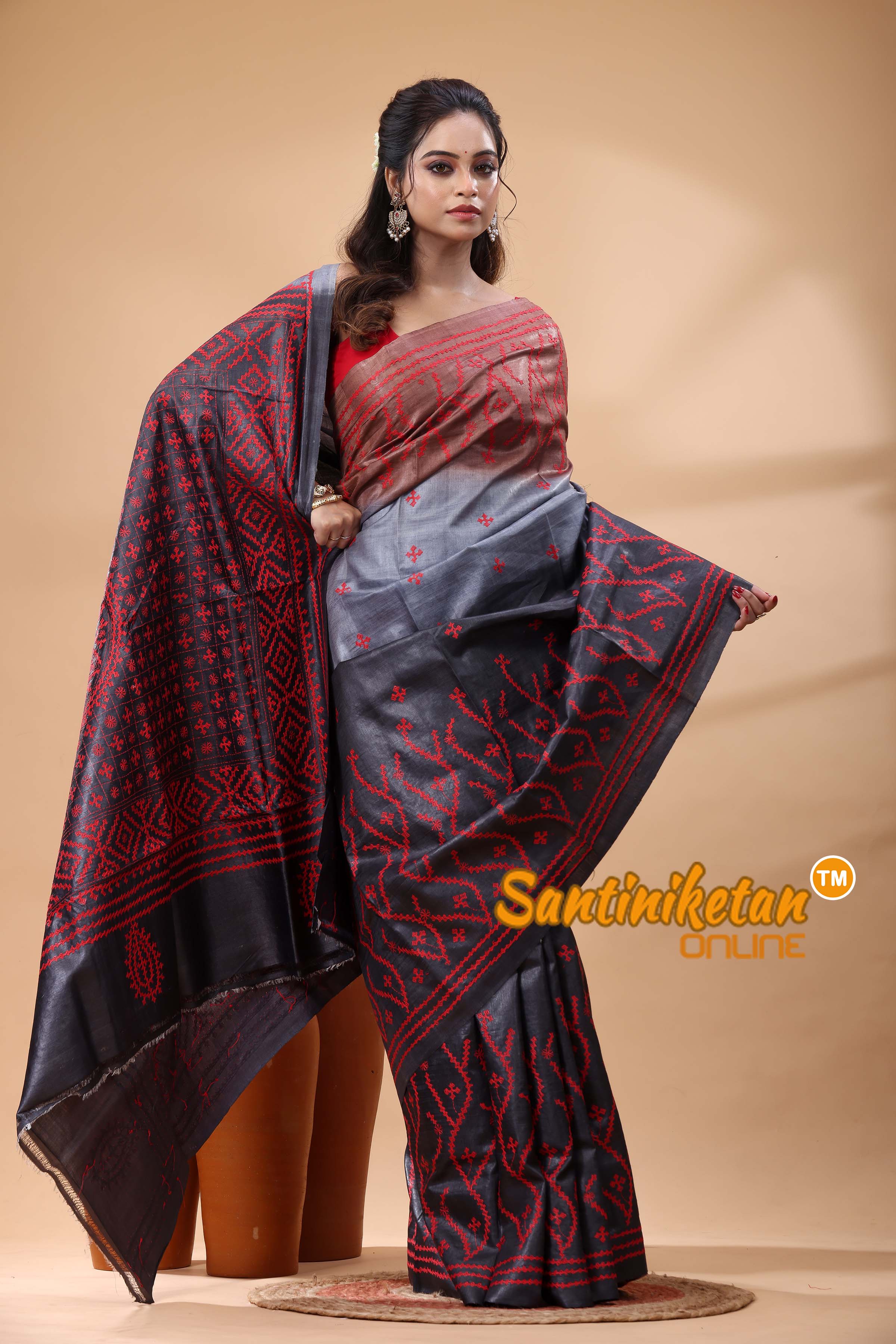 Pure Dye Tussar Silk Gujarati Stitch Saree