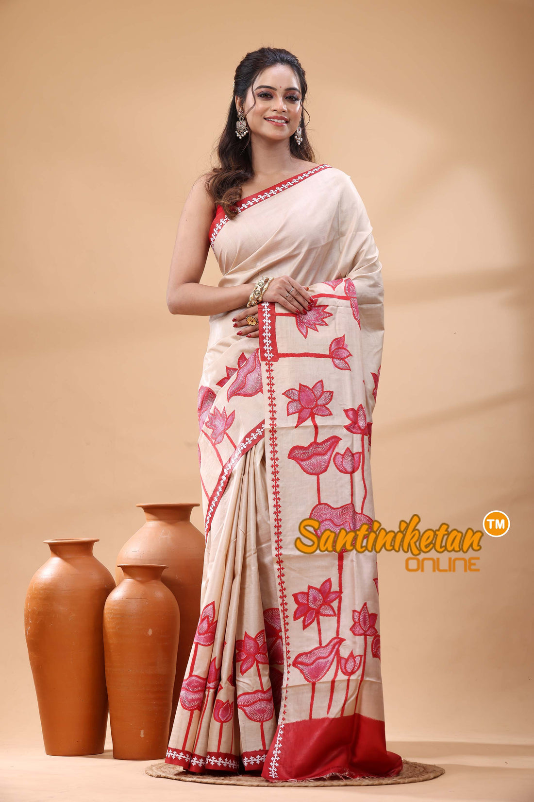 Pure Gachi Tussar Silk Kantha Stitch Saree