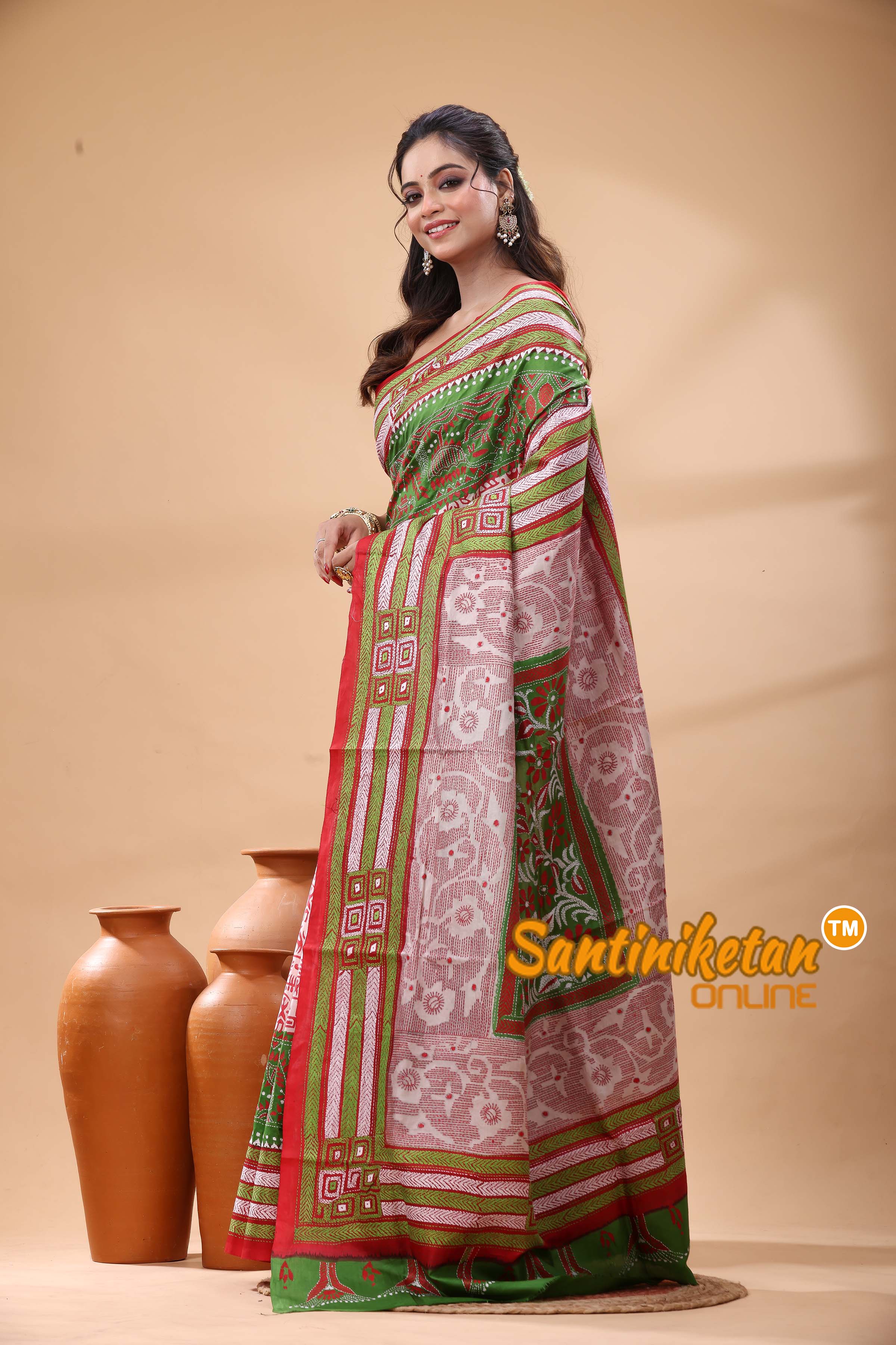 Pure Bangalore Silk Kantha Stitch Saree