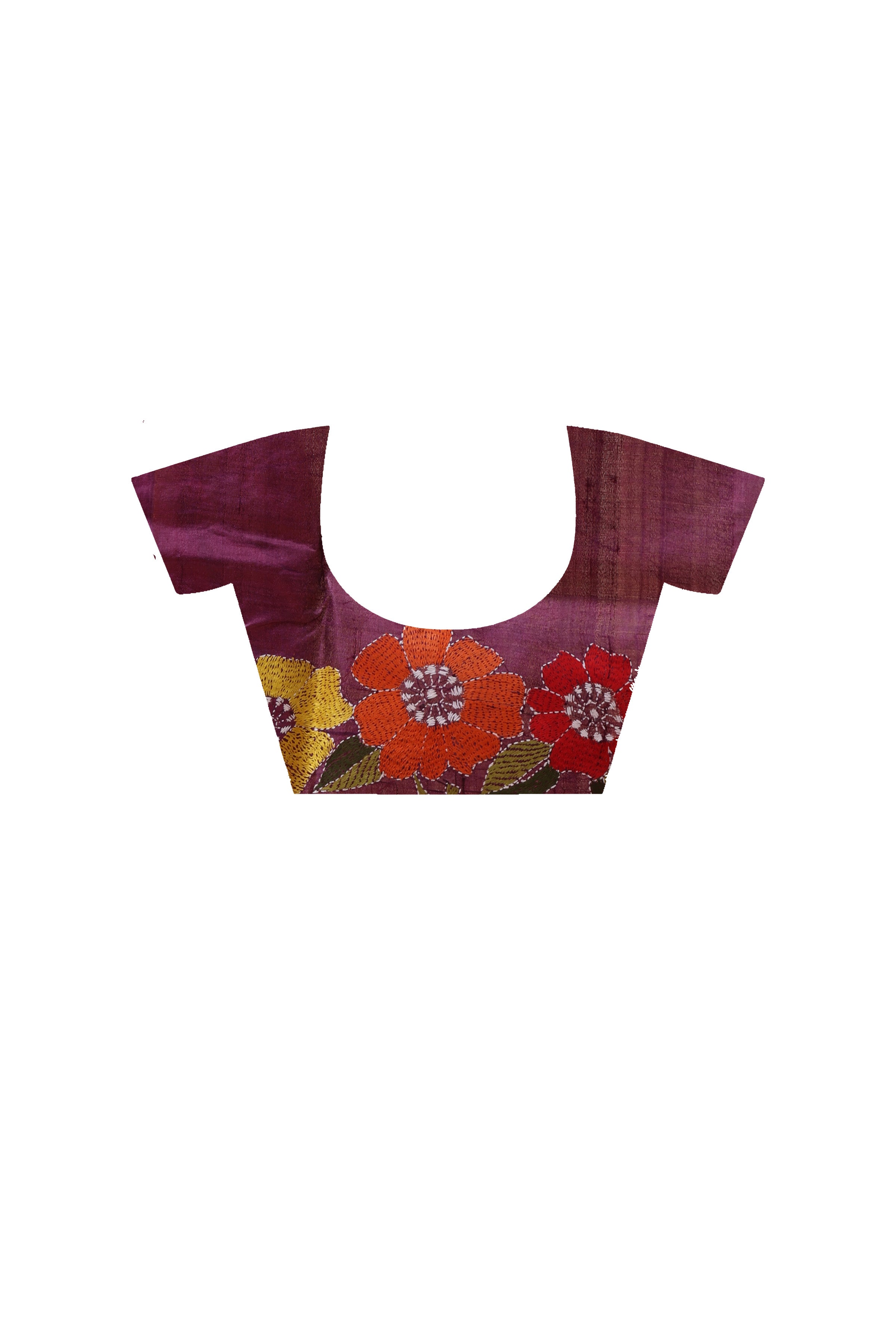 Pure Gachi Dye Tussar Silk Kantha Stitch Saree