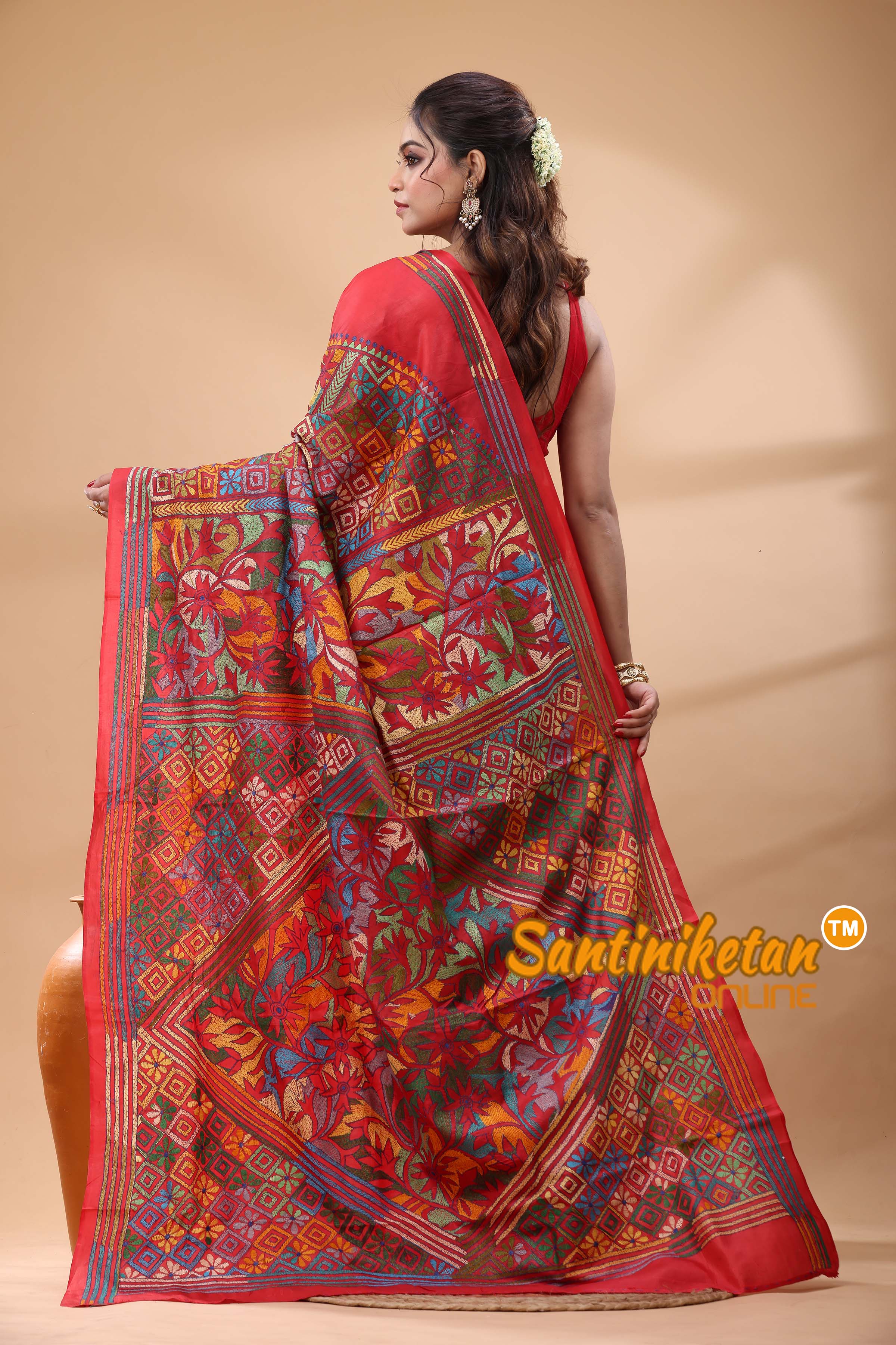 Pure Bangalore Silk Kantha Stitch Saree