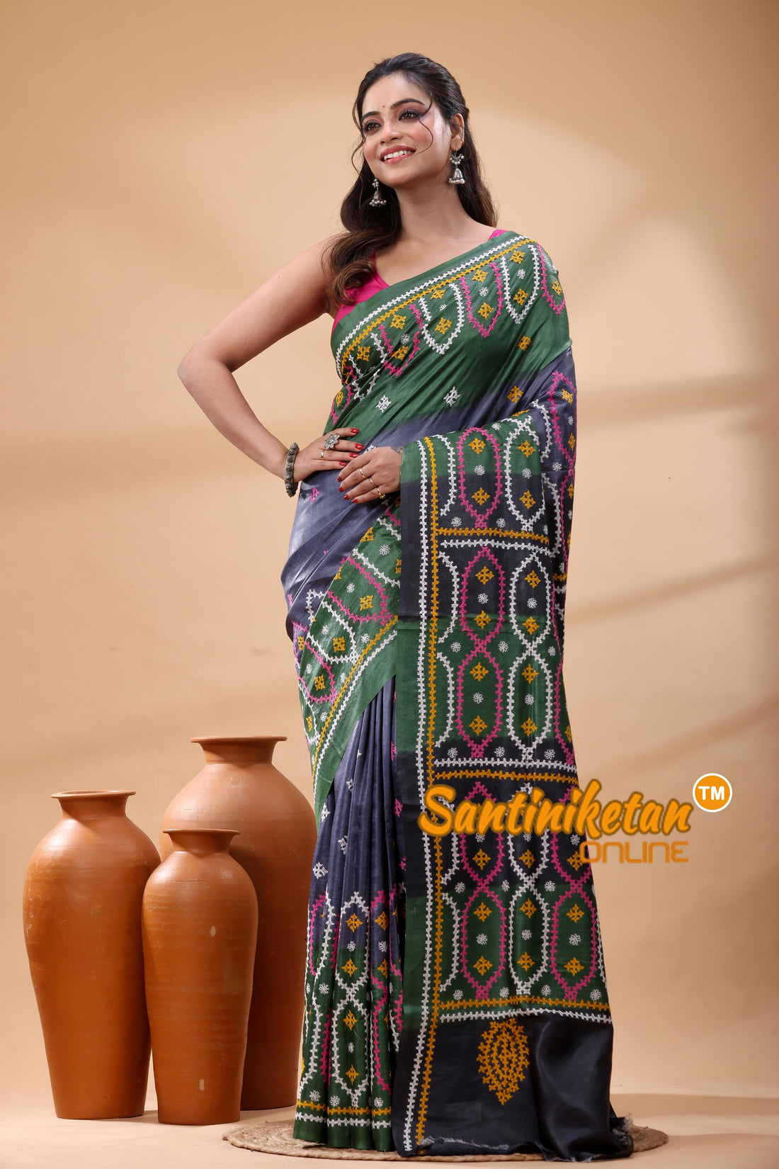 Pure Dye Tussar Silk Gujarati Stitch Saree
