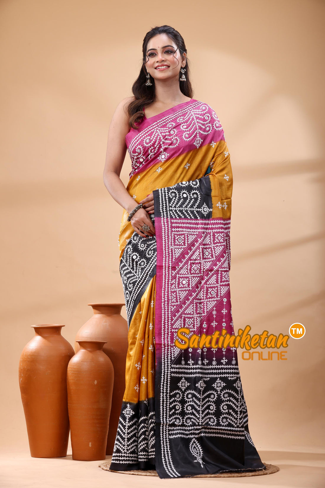 Pure Dye Tussar Silk Gujarati Stitch Saree