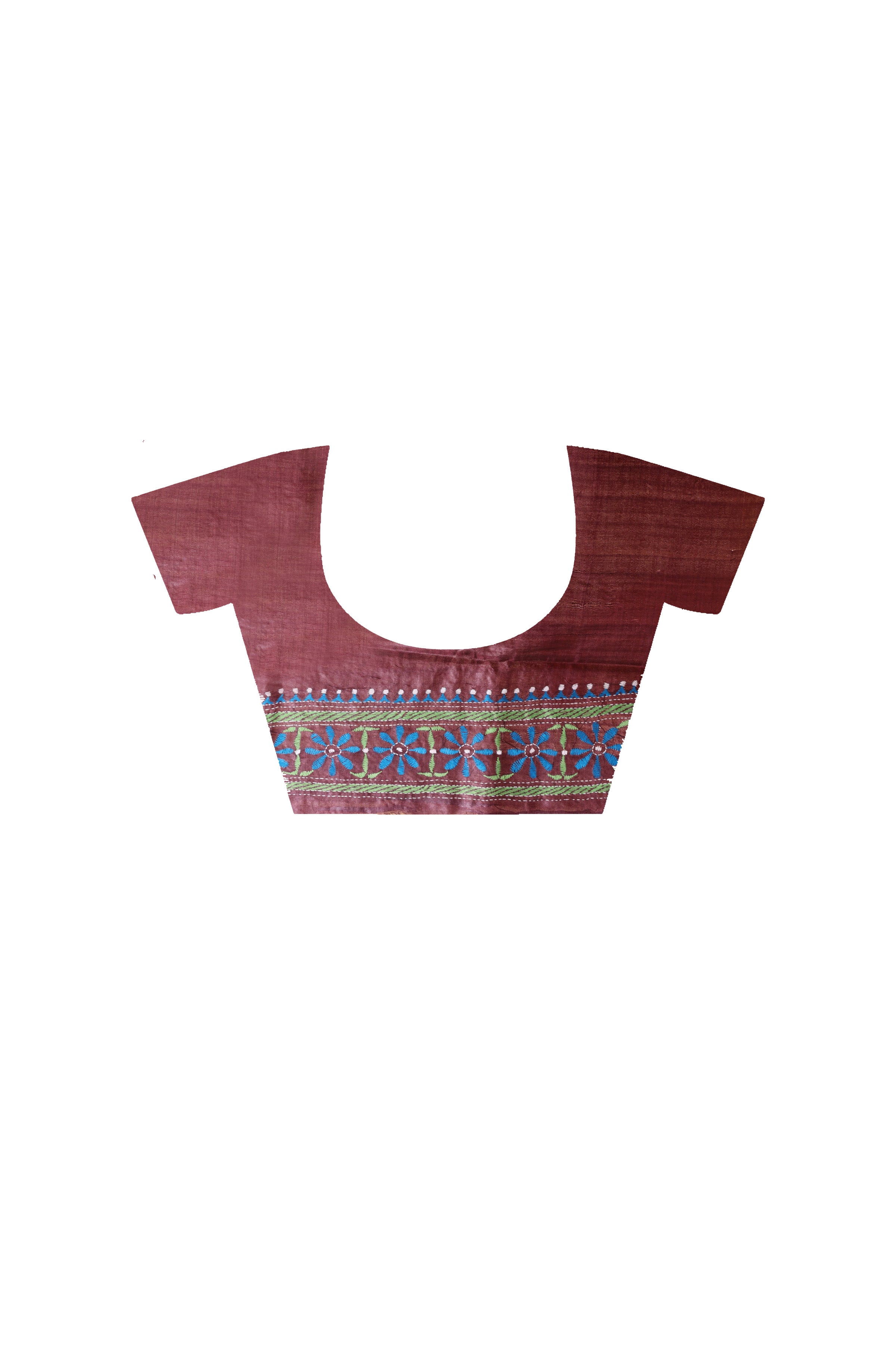 Pure Gachi Dye Tussar Silk Kantha Stitch Saree