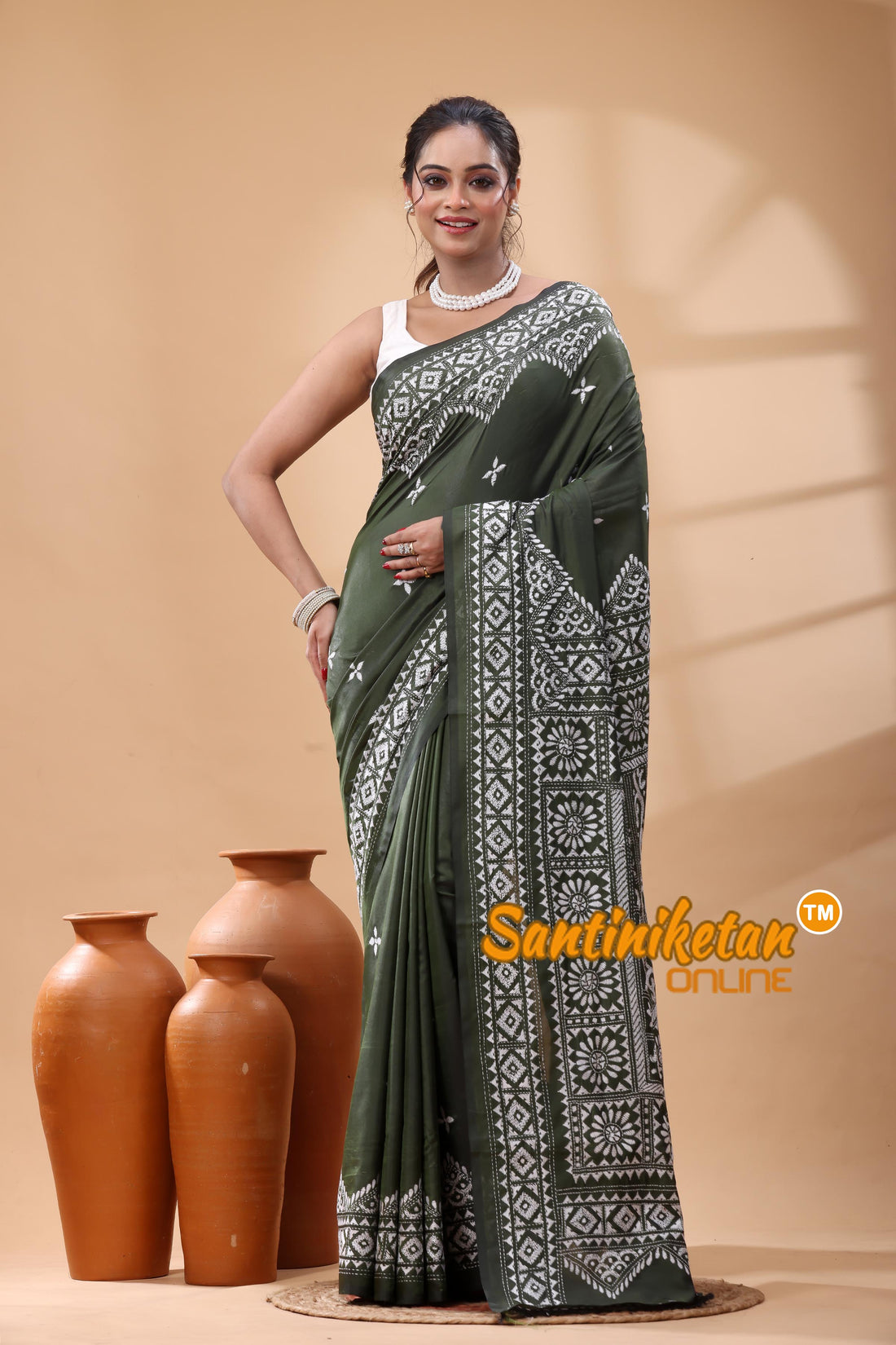 Bangalore Silk Kantha Stitch Saree