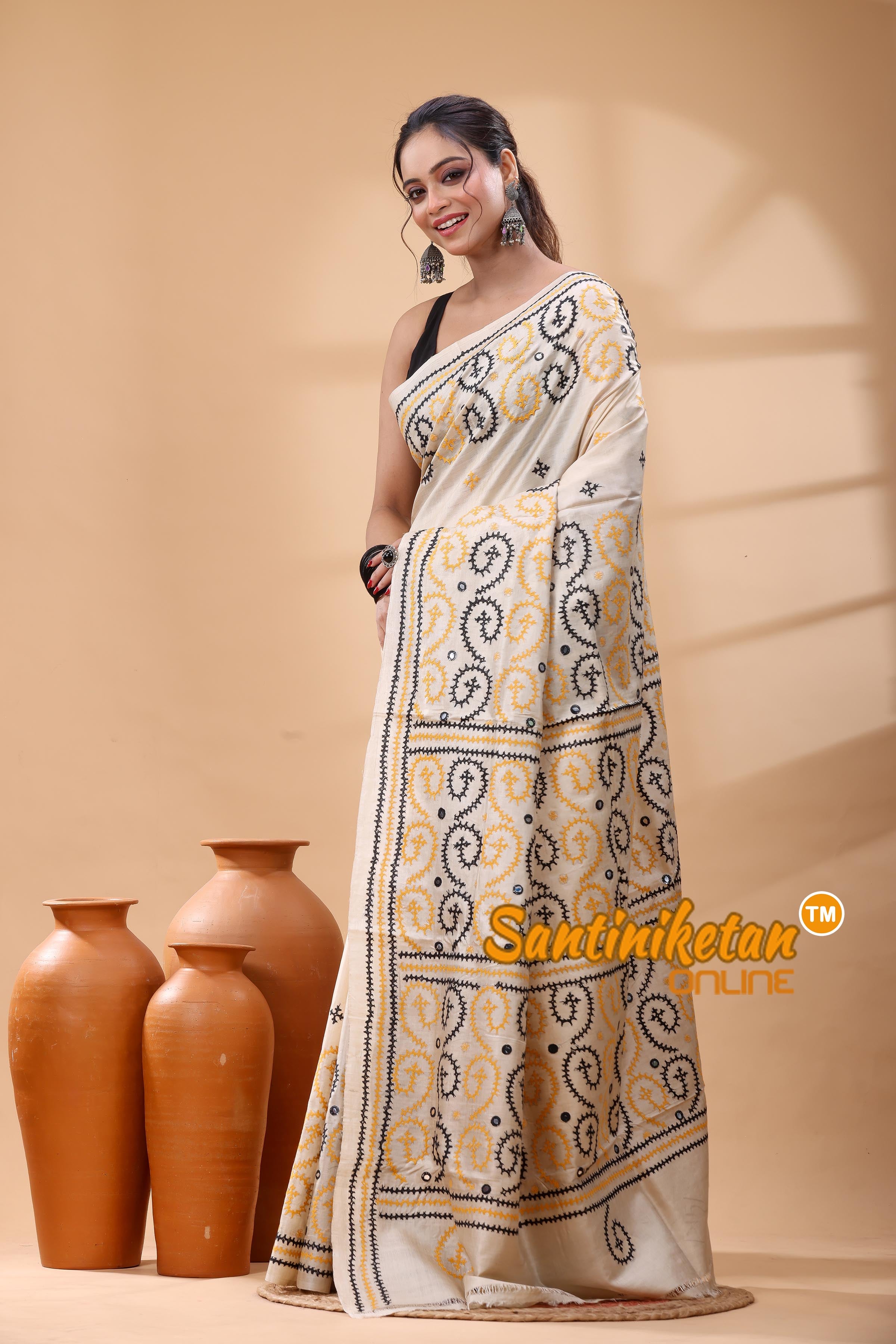 Pure Gachi Tussar Silk Gujarati Stitch Saree
