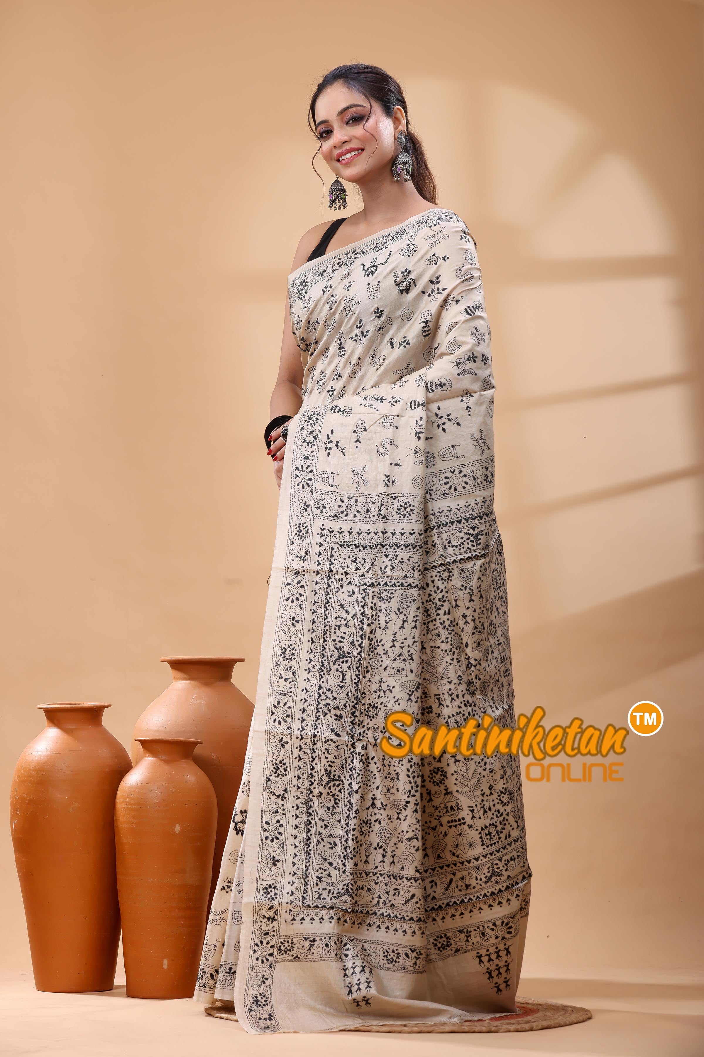 Pure Gachi Tussar Silk Kantha Stitch Saree