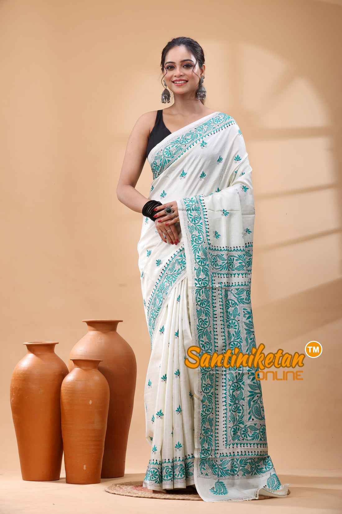 Pure Tussar Silk Kantha Stitch Saree