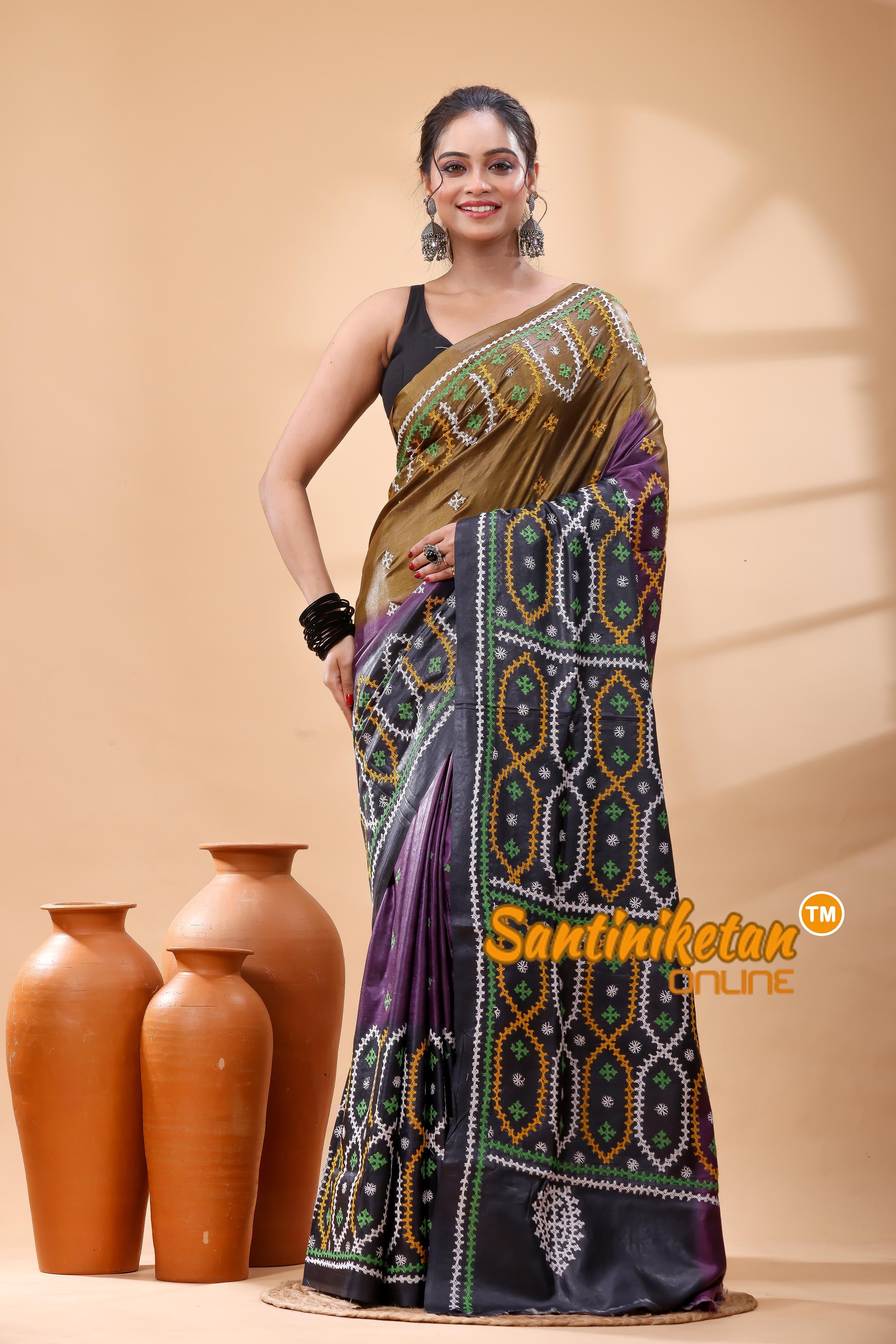 Pure Dye Tussar Silk Gujarati Stitch Saree