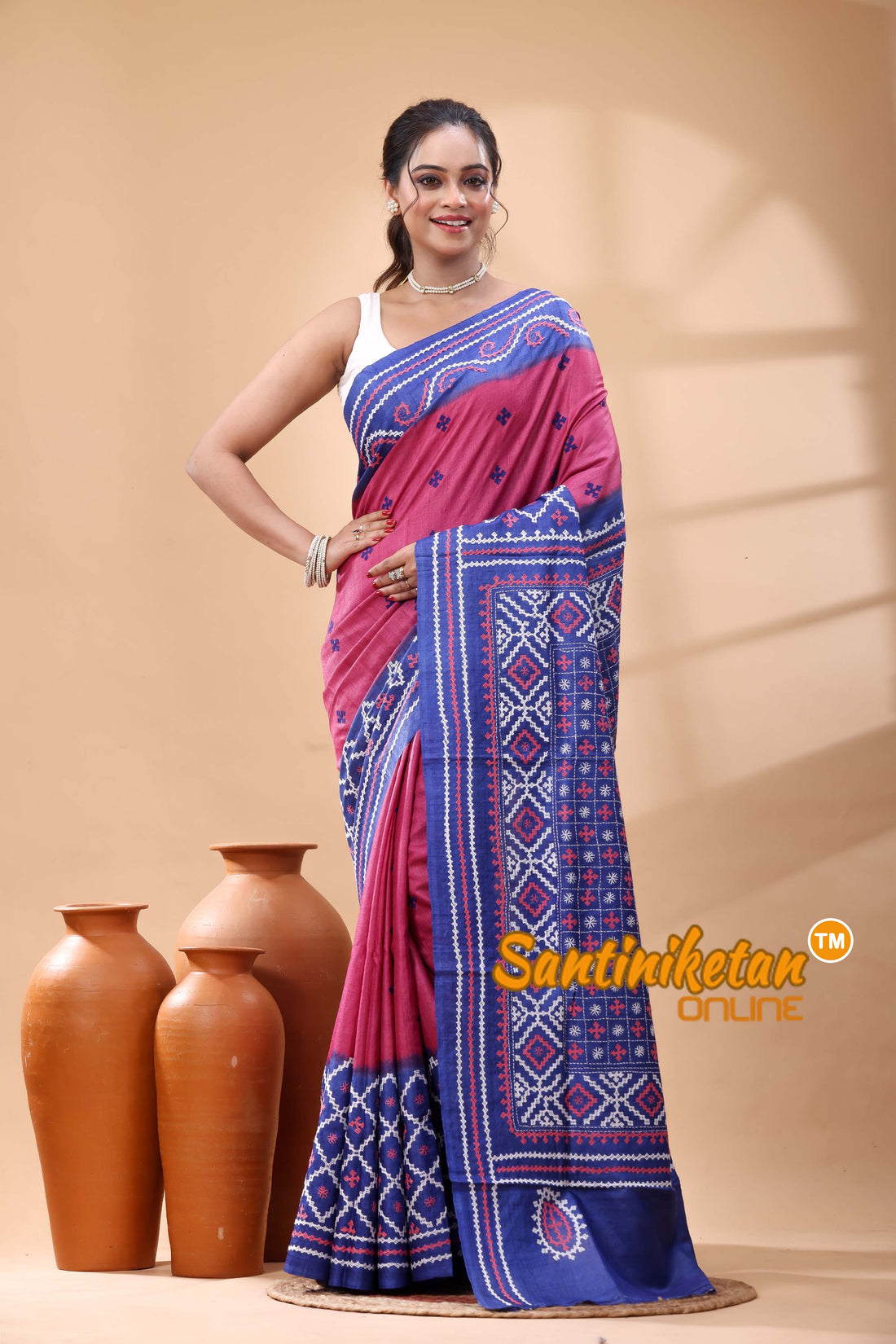 Pure Dye Tussar Silk Gujarati Stitch Saree