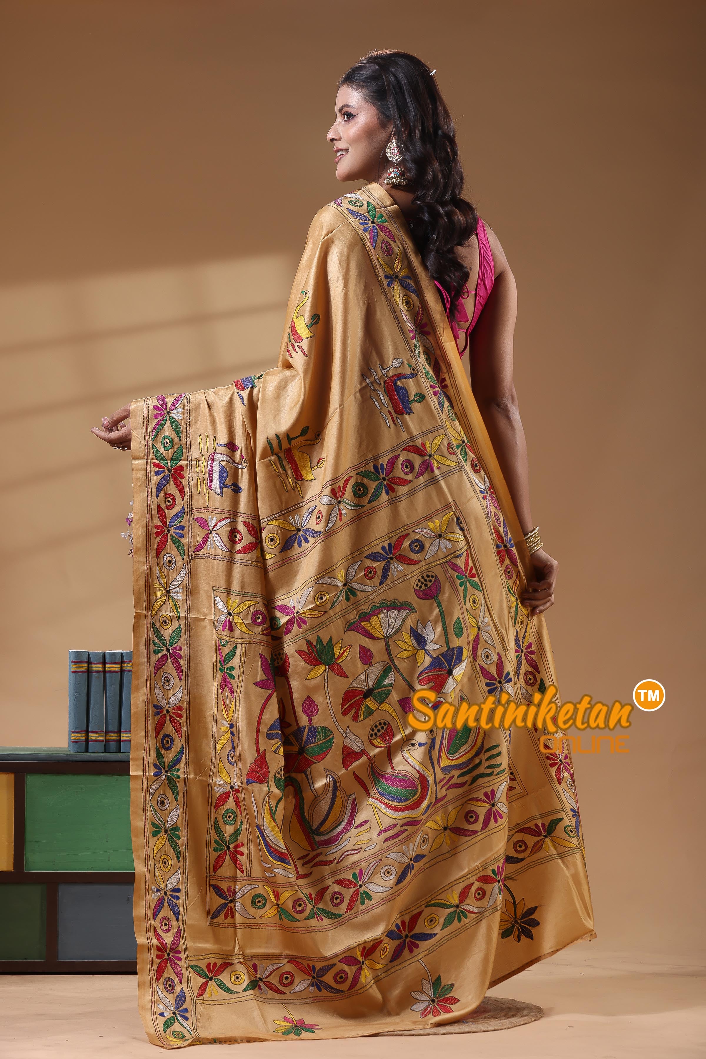 Bangalore Silk Kantha Stitch Saree