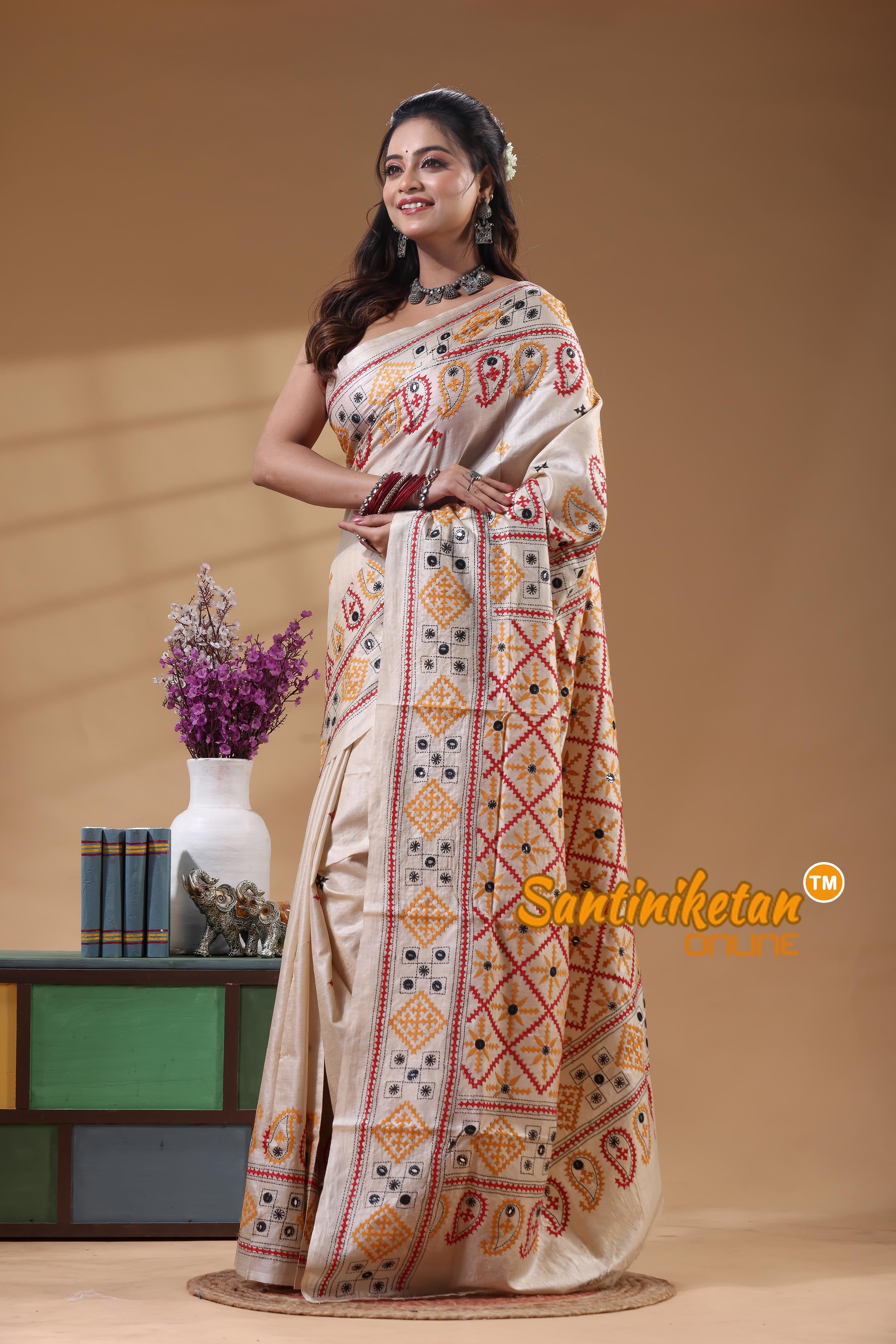 Pure Gachi Tussar Silk Gujarati Stitch Saree